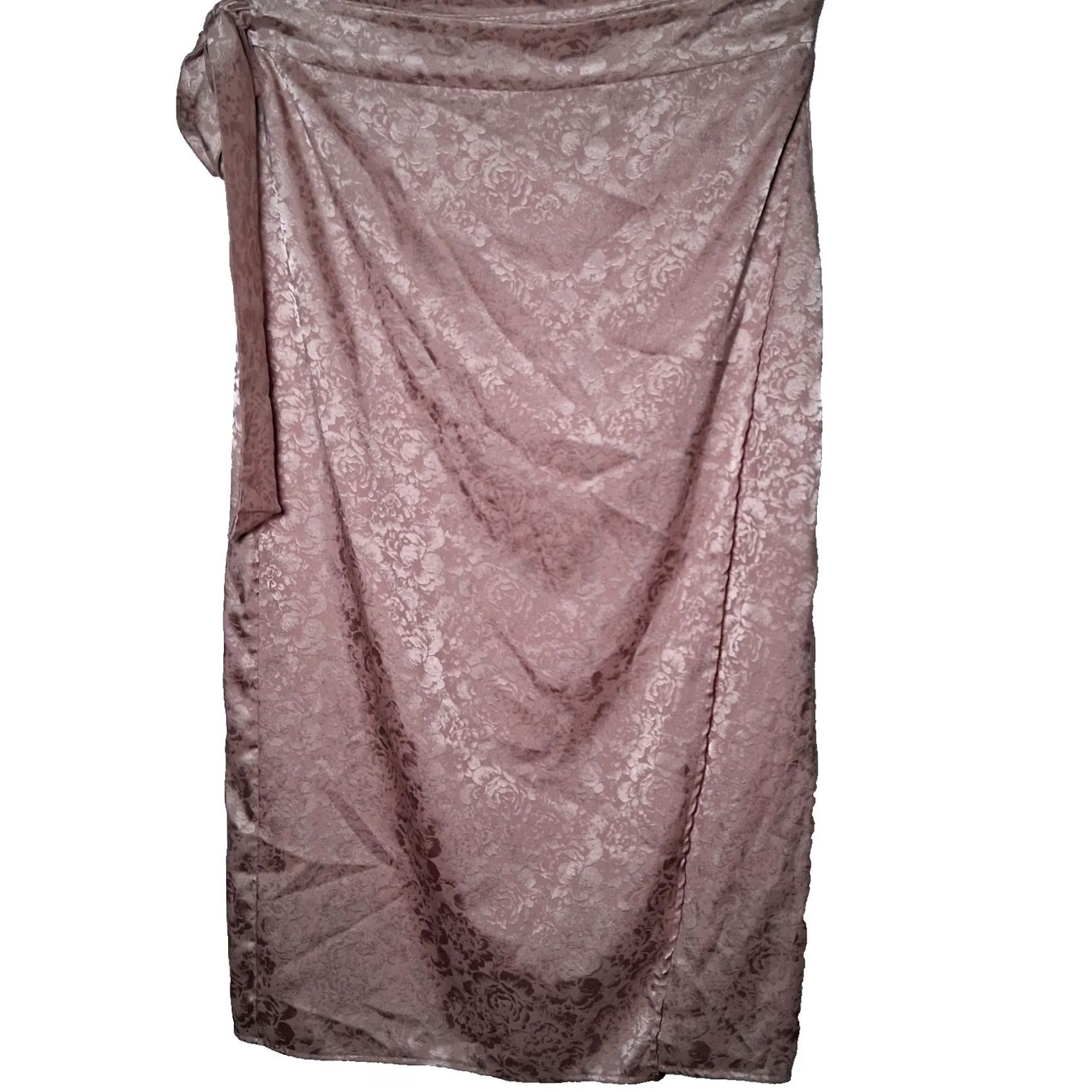 Vintage VINTAGE Flounce London Skirt Wrap Long Satin Pink Peony 18 Women's Boho Cottagecore Floral Tie Adjustable Waist Size 40" / US 18 - 2 Thumbnail