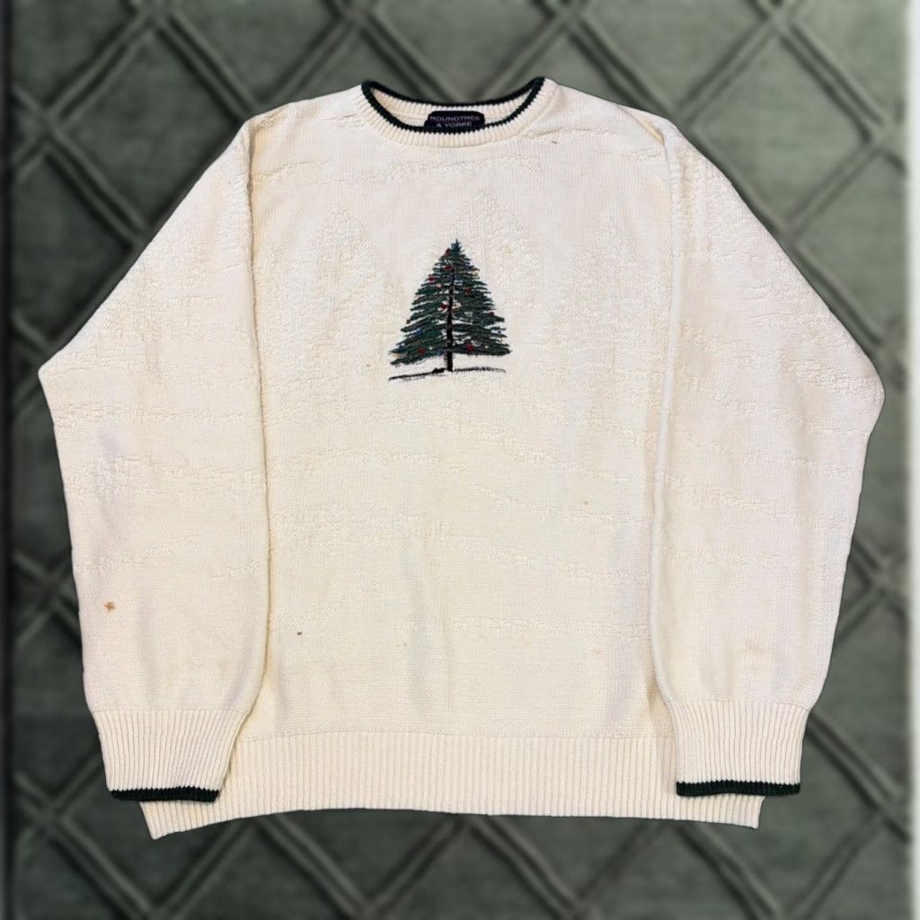 Roundtree & Yorke VINTAGE Roundtree & Yorke Christmas Tree White Green Cotton Knit XL Sweater Size US XL / EU 56 / 4 - 1 Thumbnail