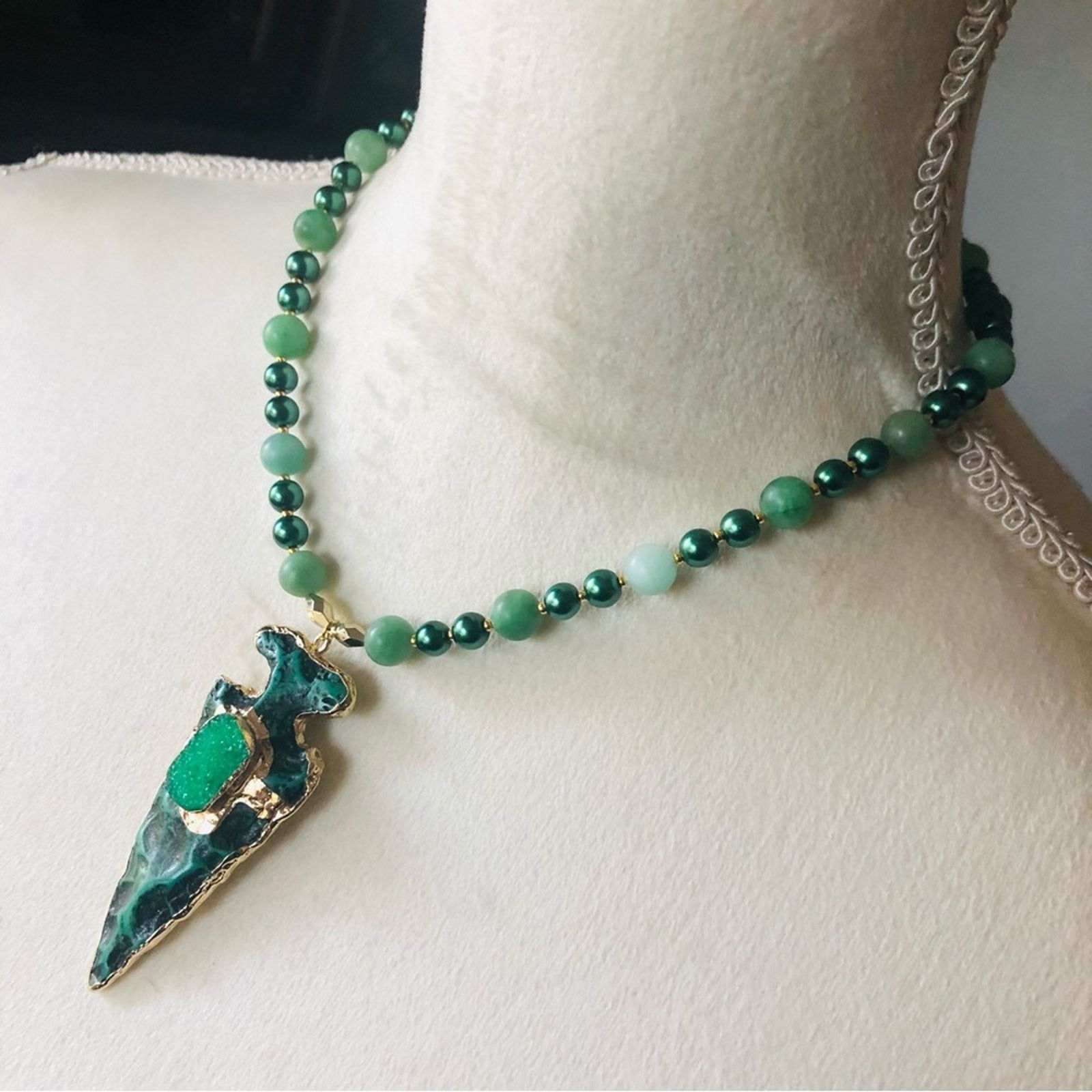 Handmade Handcrafted repurpose drusy ox arrowhead Pearl necklace Size ONE SIZE - 5 Thumbnail