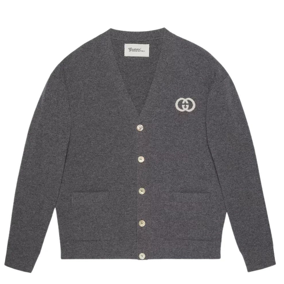 o1mt1gz0525 Knit Wool Cardigan With Interlocking G in Gray