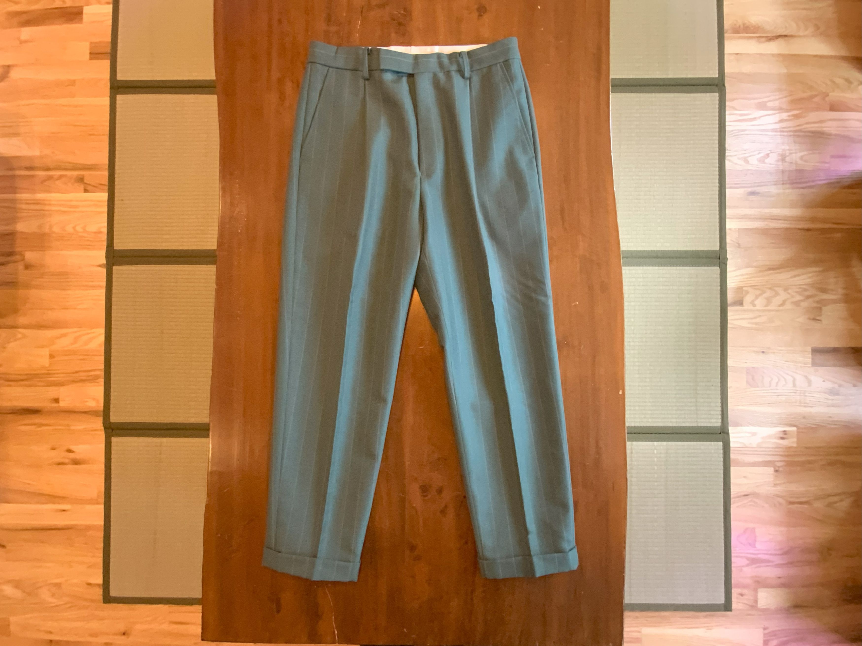 image of Wacko Maria Dormeuil Pleated Trouser in Green, Men's (Size 32)