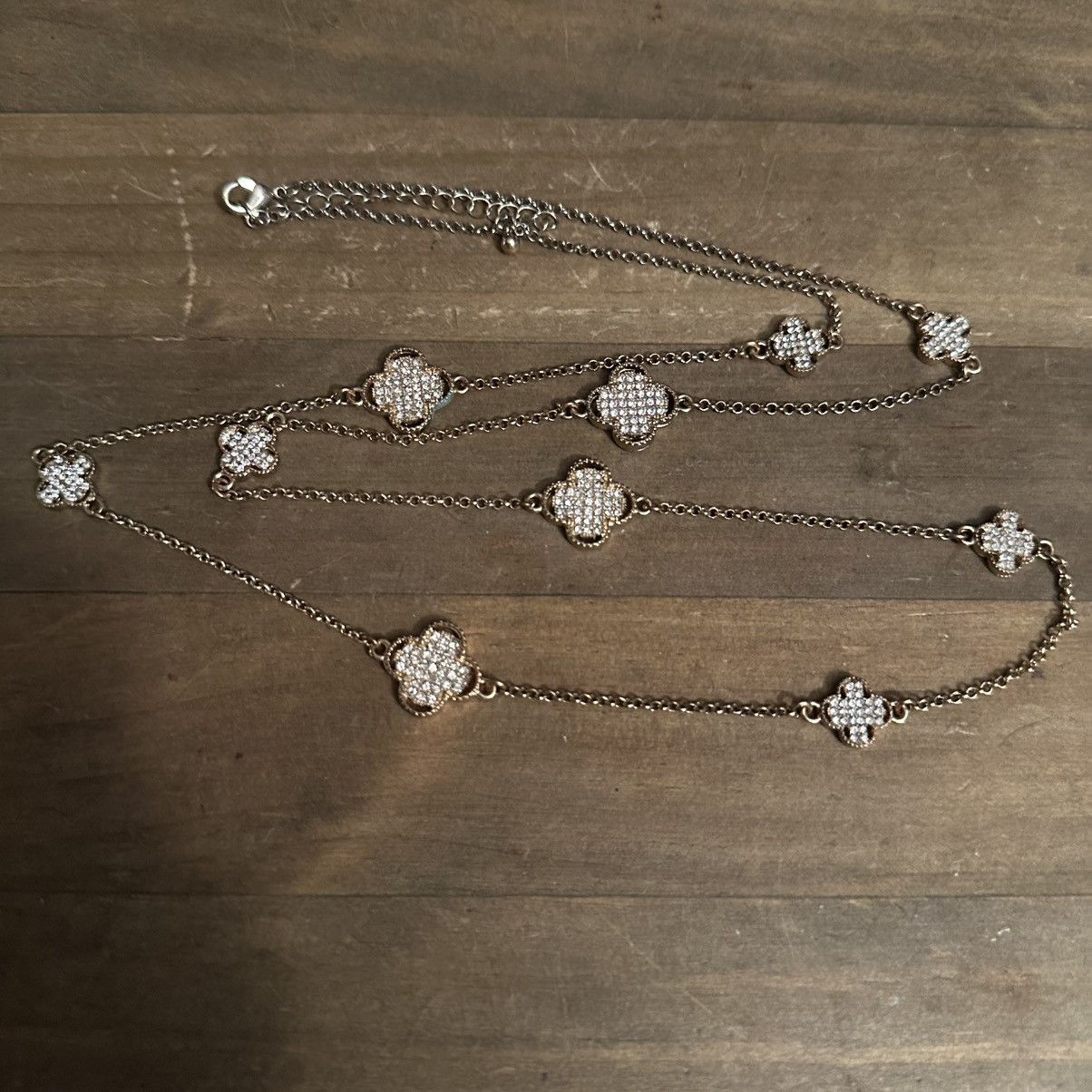 Other Long gold tone stationed paved clover links necklace Size ONE SIZE - 2 Thumbnail