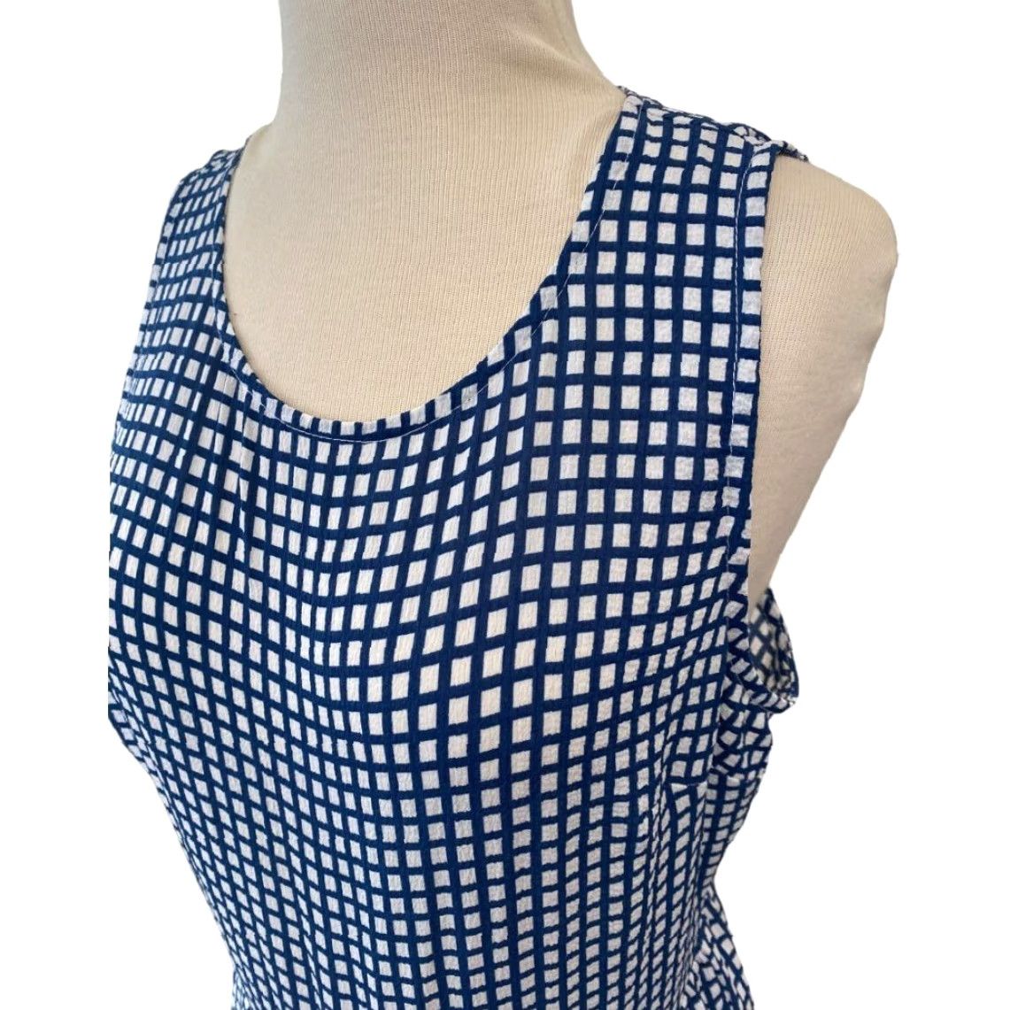 Vintage LUSH Check Jumpsuit One-Piece Crepe Sleeveless Medium White Blue Wide Leg Womens M Size 32" / US 10 / IT 46 - 7 Thumbnail