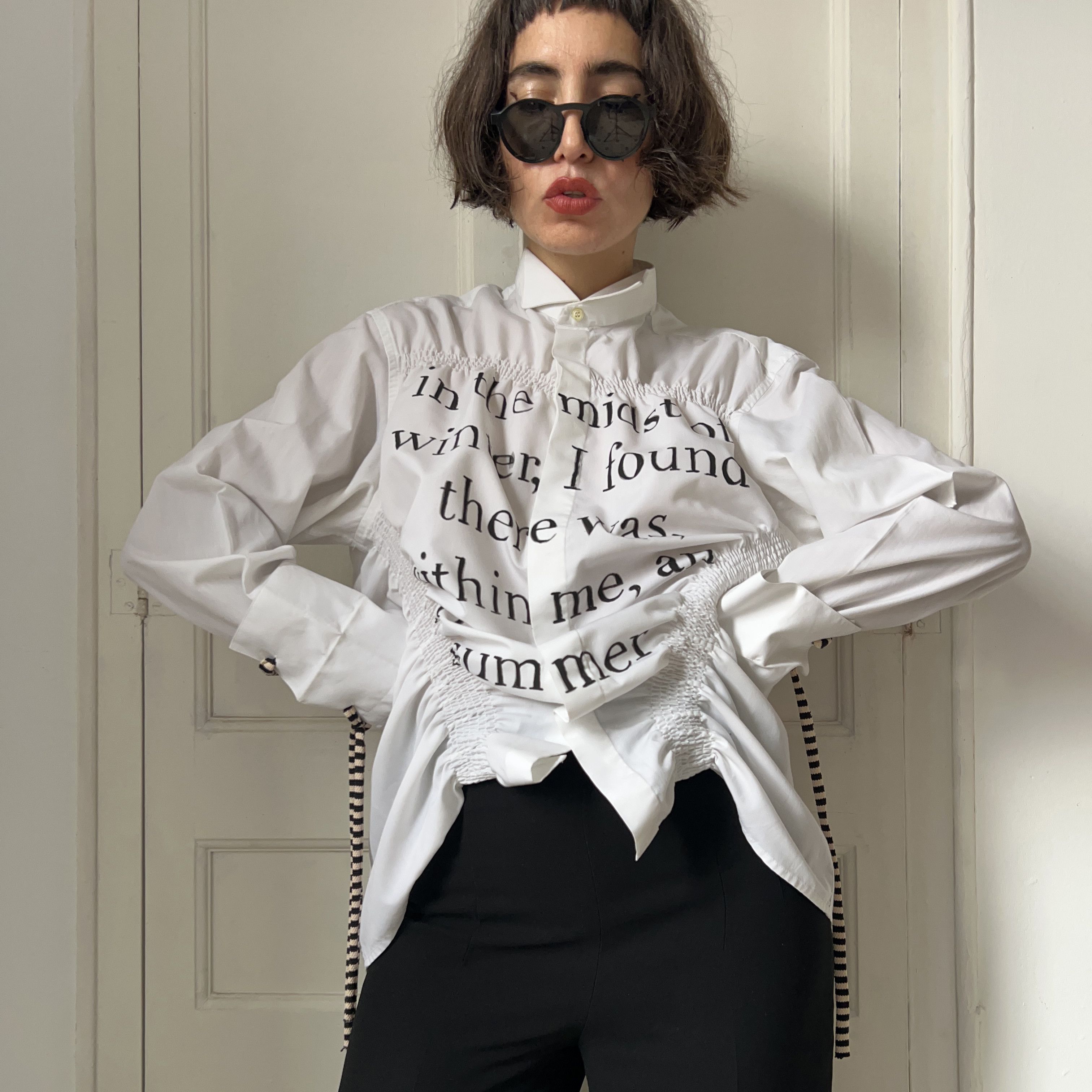 Custommade Upcycled White Albert Camus Quote Shirt Size M / US 6-8 / IT 42-44 - 1 Thumbnail