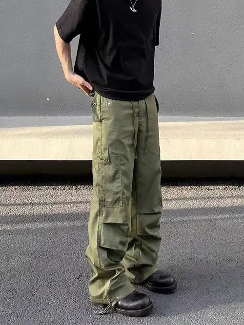 Japanese Brand × Vintage Street Style Green Paratrooper Straight Leg Cargo Pants Size US 32 / EU 48 - 4 Thumbnail