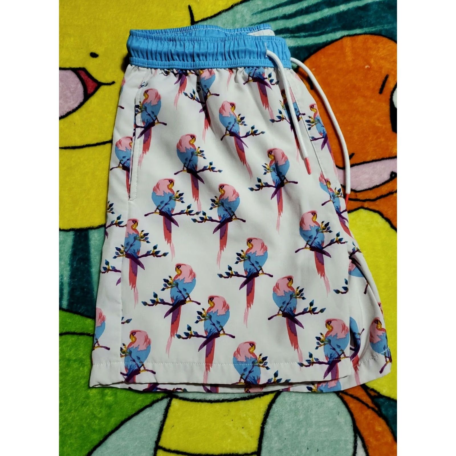 Vintage Public Record Maccaw Parrot Hybrid Shorts L Regular 28x5 White Pink Blue Pockets Lined Elastic Waist Drawstring Casual Mens Womens Unisex Adults Size US 33 - 3 Thumbnail