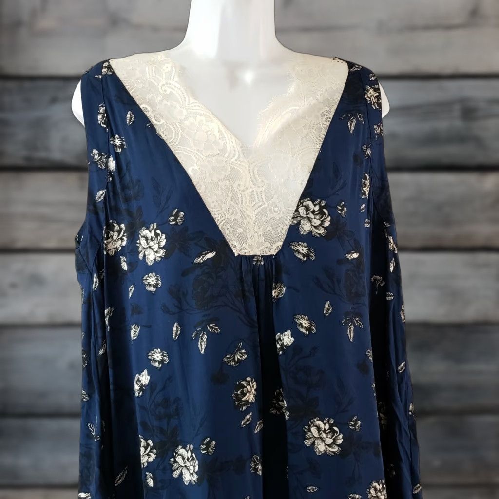 Vintage Kori America Womens Dress Medium Blue Floral Lace Trim Sleeveless A-Line Mini Casual Pullover Short Dress Length 33.5" 20" Bust Measurements Womens Size M / US 6-8 / IT 42-44 - 1 Thumbnail