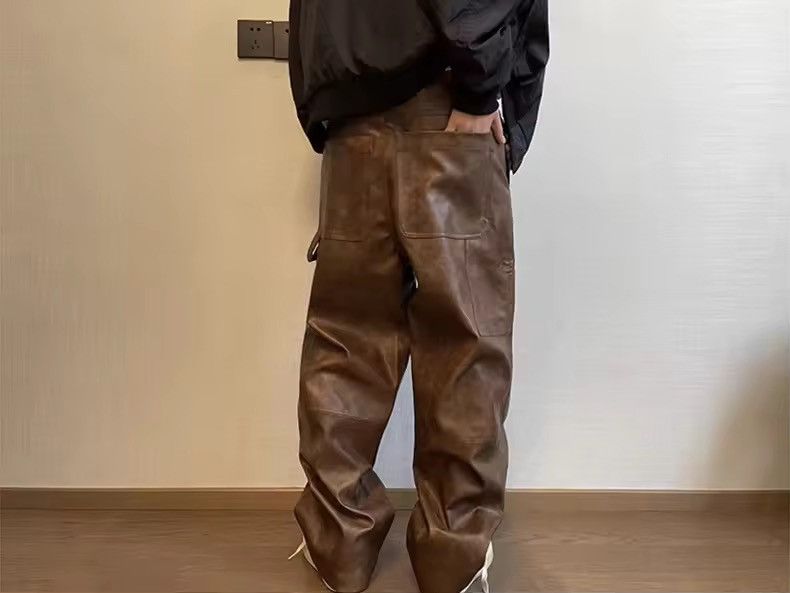 Leather Washed Brown Soft Pu Leather Pant Size US 35 - 2 Thumbnail
