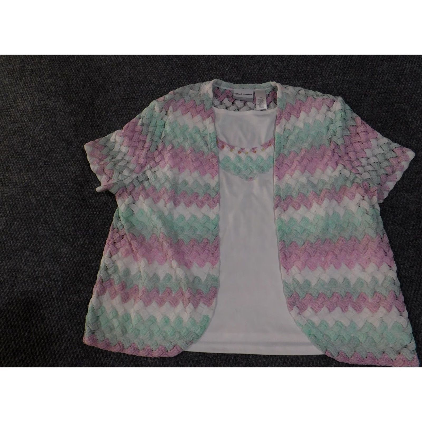 Vintage VINTAGE Alfred Dunner Sweater Womens Petite Extra Large Pastel Lace Twinset Layered Top Size XL / US 12-14 / IT 48-50 - 4 Thumbnail
