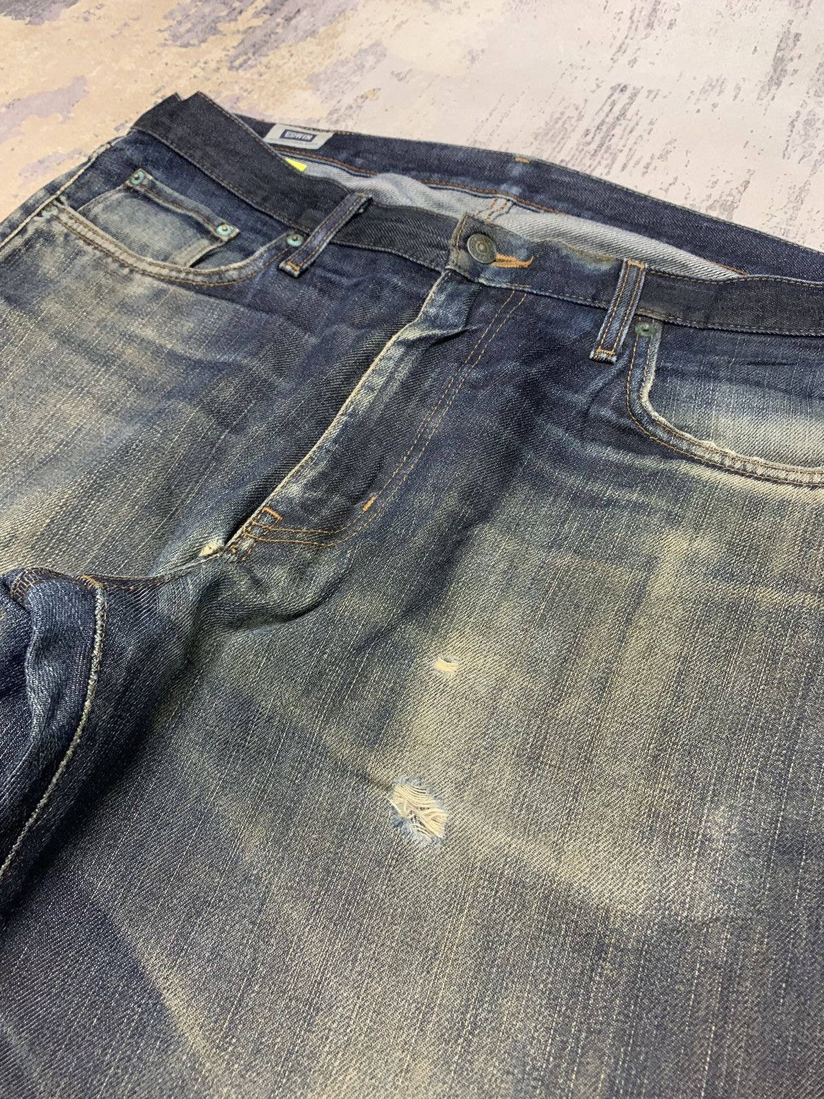 Japanese Brand Edwin 505 Distressed Mud Wash Denim Jeans Size US 37 - 5 Thumbnail