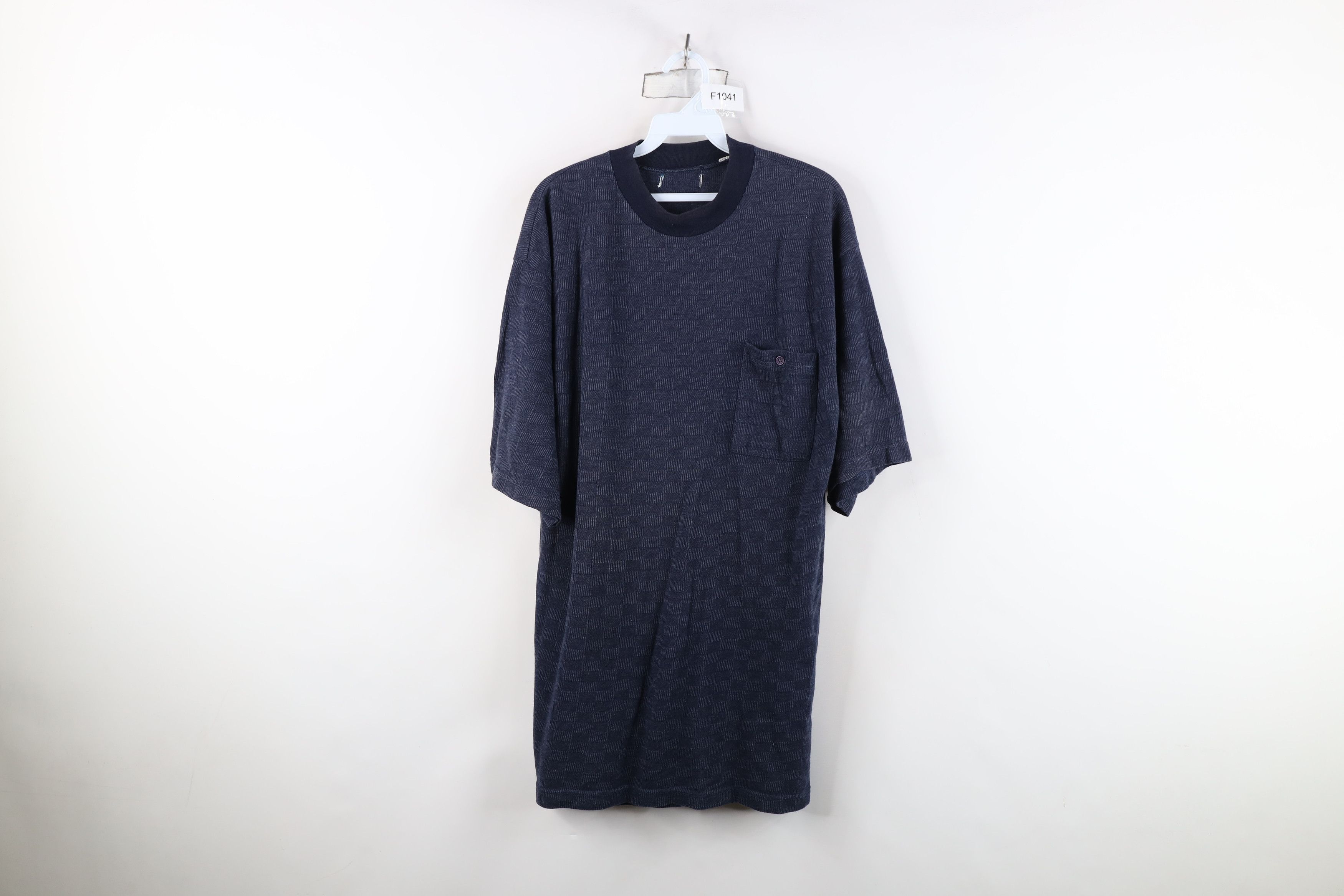 Vintage Vintage 90s Streetwear Knit Pocket T-Shirt Navy Blue Size US XL / EU 56 / 4 - 1 Thumbnail