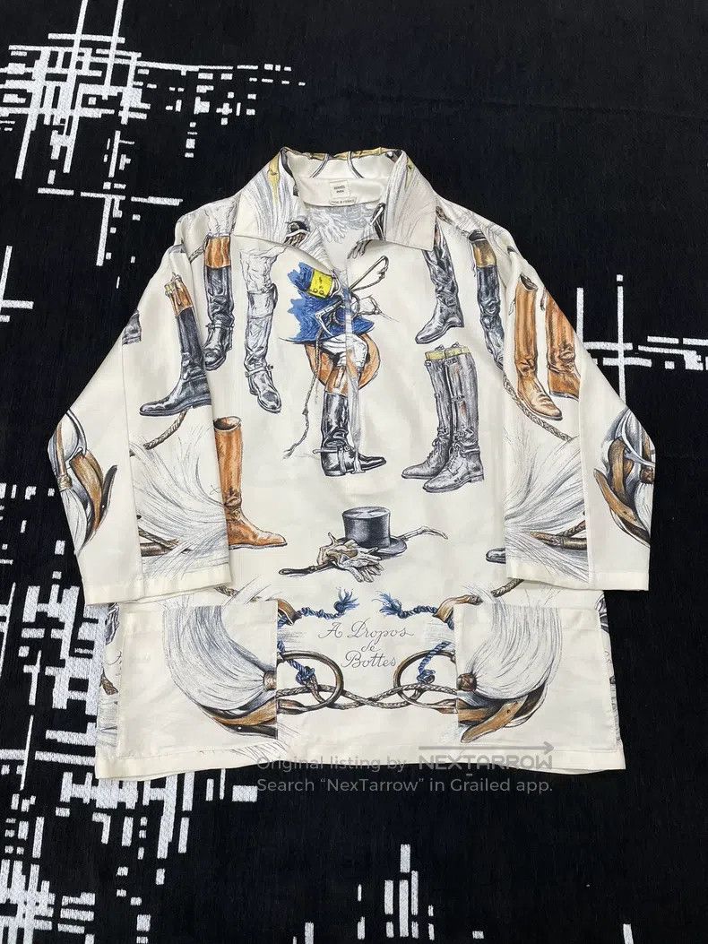 Hermes Silk Boot Print Collar Shirt