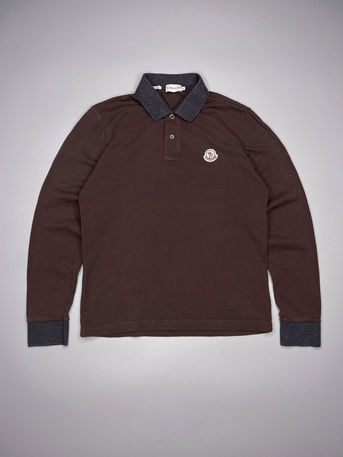 Image of Moncler Maglia Polo Manica Lunga Long Sleeve Brown, Men's (Size Small)