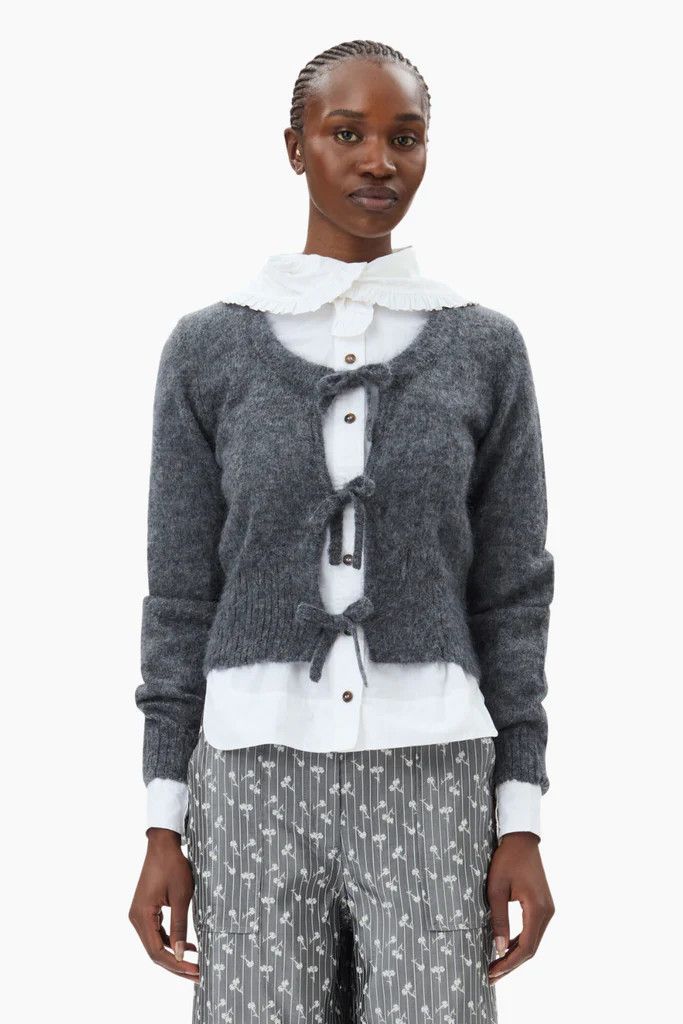 Ganni o1s22i1n0525 Mohair Cardigan in Grey Size XS / US 0-2 / IT 36-38 - 2 Thumbnail