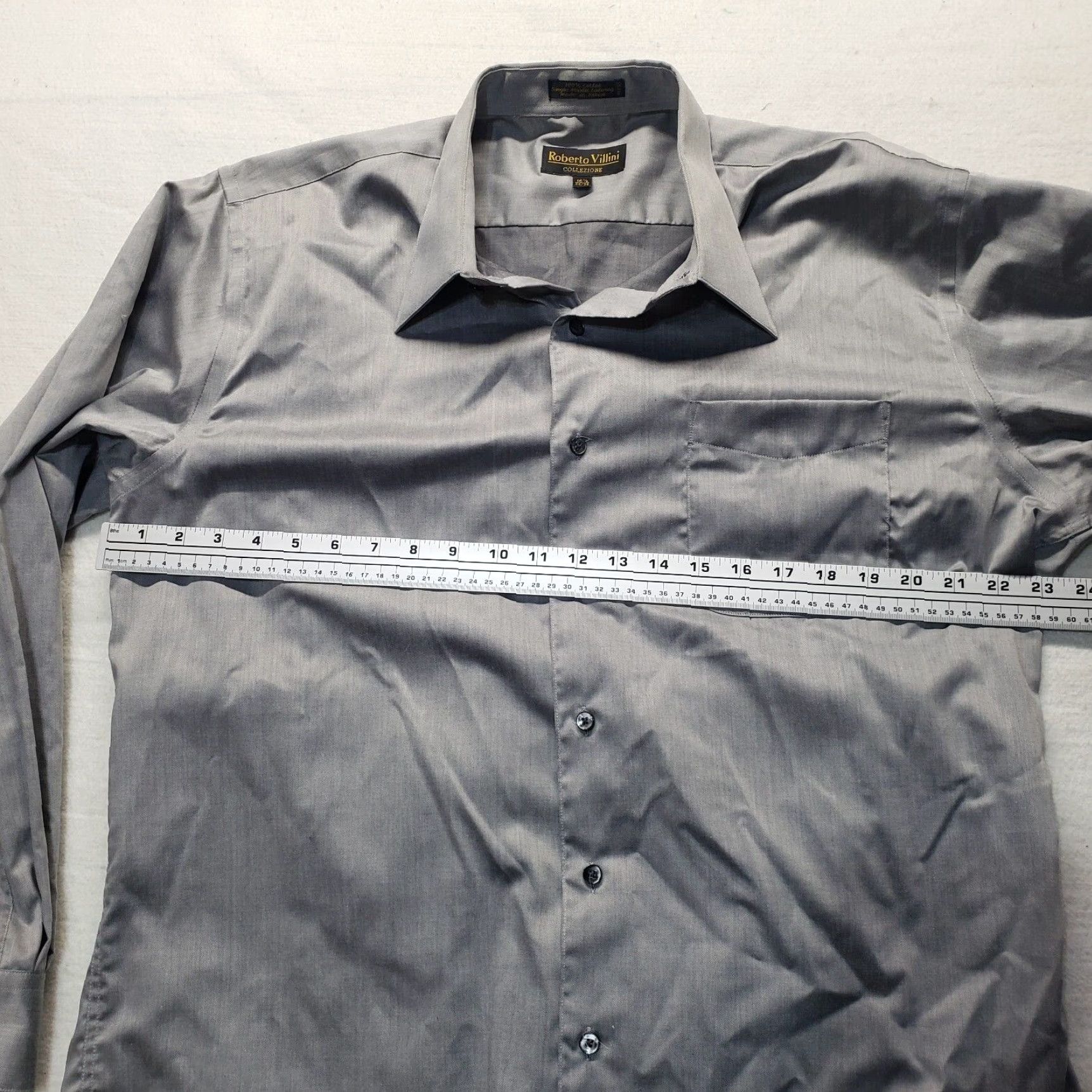Vintage Roberto Villini Dress Shirt Solid Gray 100% Cotton Men 16.5 34 35 Shirt) Size 46R - 4 Thumbnail