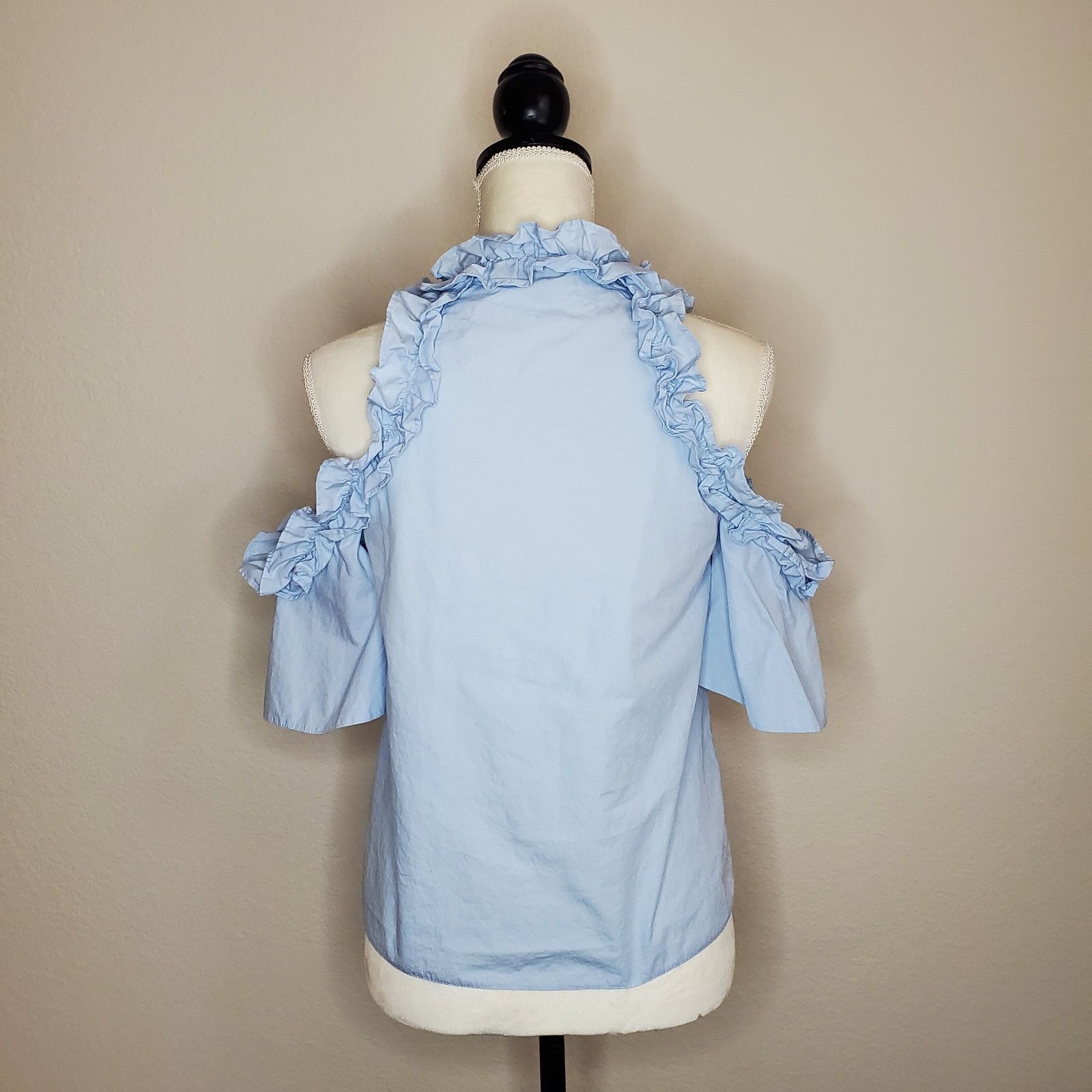 Topshop Topshop Blue Cold Shoulder Ruffle Top 4 Size S / US 4 / IT 40 - 4 Thumbnail