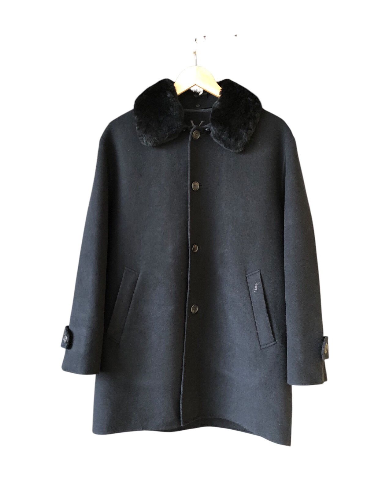 Yves Saint Laurent 🔥Yves Saint Laurent Pour Homme Wool Button Coat Fur Collar Size US M / EU 48-50 / 2 - 2 Thumbnail
