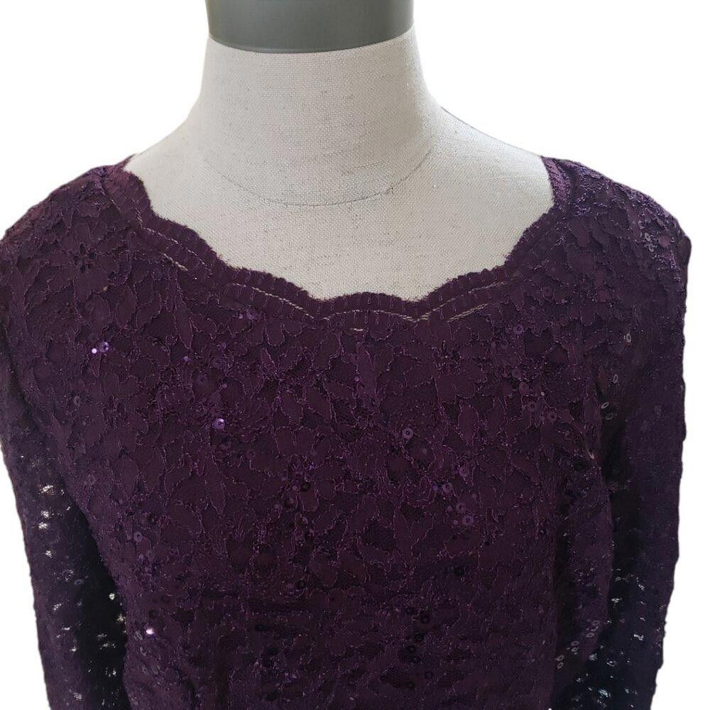 Designer CT1774 Alex Evenings Lace Purple Evening Cocktail Dress 14 Size XL / US 12-14 / IT 48-50 - 3 Thumbnail