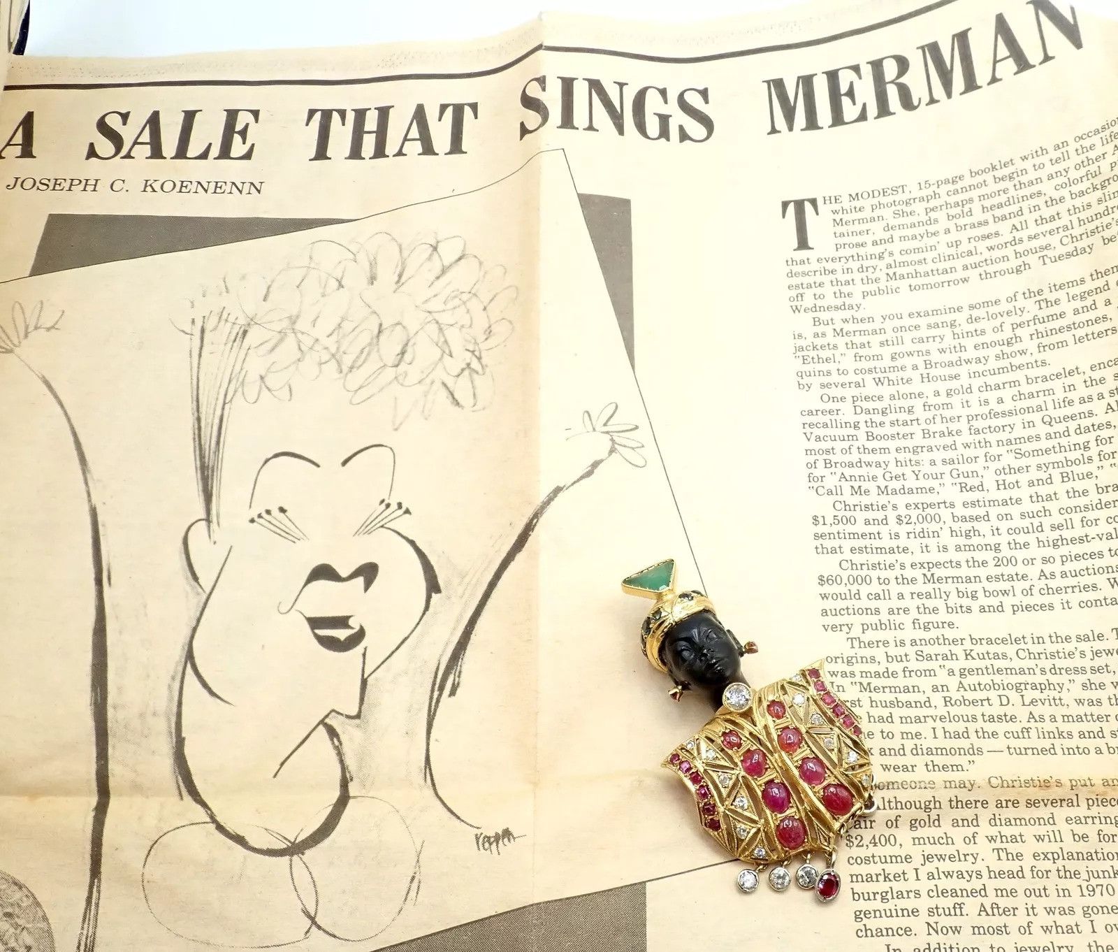 Vintage Ethel Merman 18k Yellow Gold Blackamoor Diamond Ruby Brooch Size ONE SIZE - 12 Thumbnail