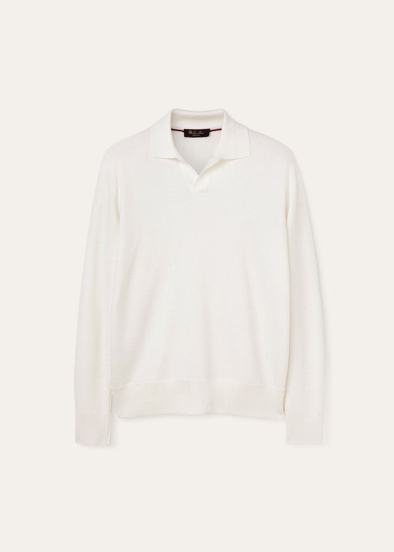 Loro Piana o1w1db10126 FAL5279 Buttonless Polo Shirt in White Size US M / EU 48-50 / 2 - 1 Thumbnail