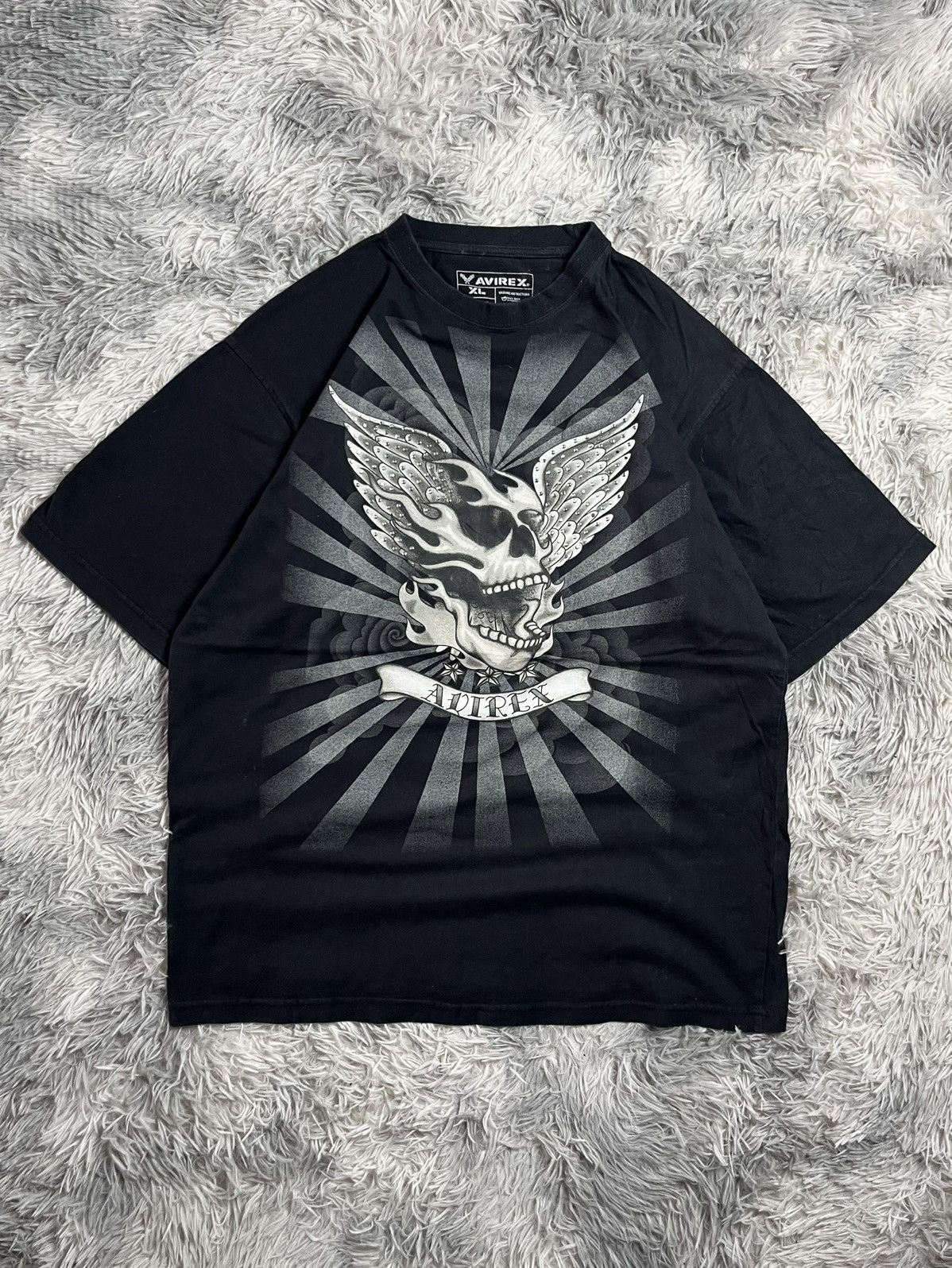 Avirex VTG Y2K AVIREX WINGED SKULL RHINESTONE BLACK T-SHIRT Size US XL / EU 56 / 4 - 4 Thumbnail