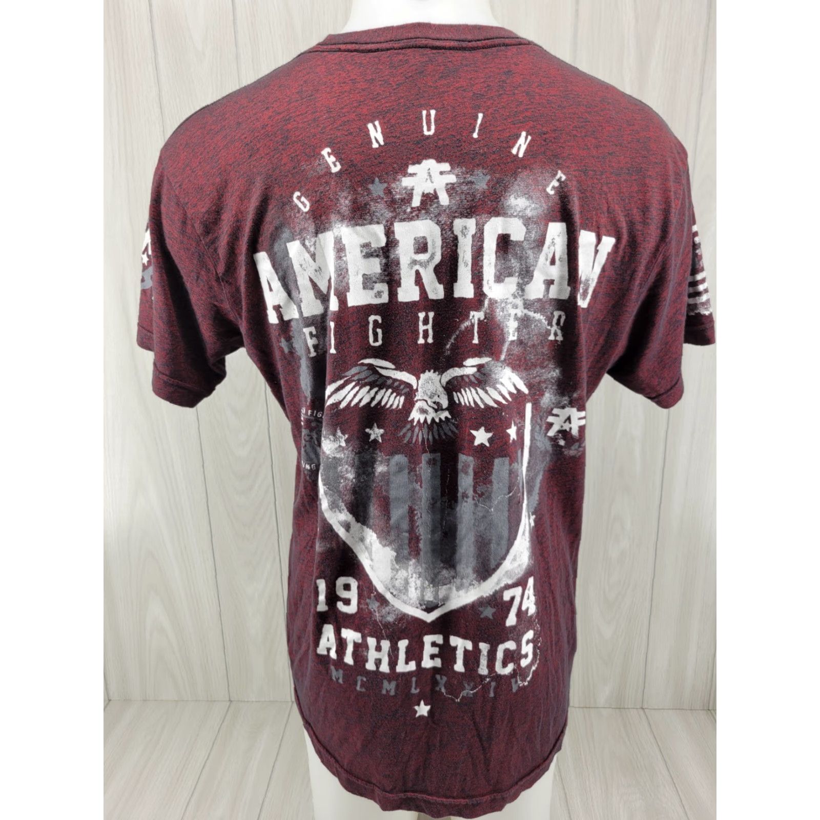 Vintage American Fighter Shirt Mens XL Heathered Red Short Sleeve Tee Double Sided Tee Shirt Size US XL / EU 56 / 4 - 5 Thumbnail