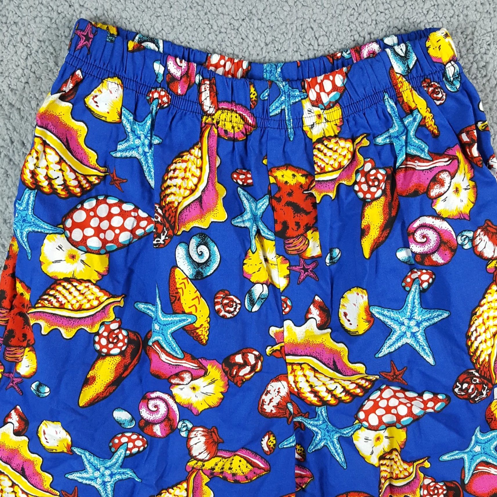 Vintage VINTAGE 80s Infinity Chic High Waist Paperbag Shorts Women's Medium Blue Underwater Shell Casual Beach Size 32" / US 10 / IT 46 - 2 Thumbnail
