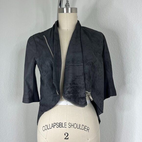 Rick Owens Drkshdw Rick Owens DRKSHDW Lamb Leather Cropped Gray Short Sleeve Zi Size M / US 6-8 / IT 42-44 - 3 Thumbnail