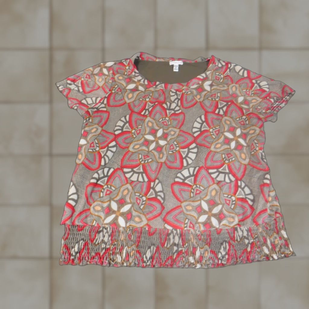 Croft & Barrow Croft & Barrow Blouse Womens 1X Red Floral Short Sleeve Collared Button Stretch Casual Nylon Size XL / US 12-14 / IT 48-50 - 1 Thumbnail