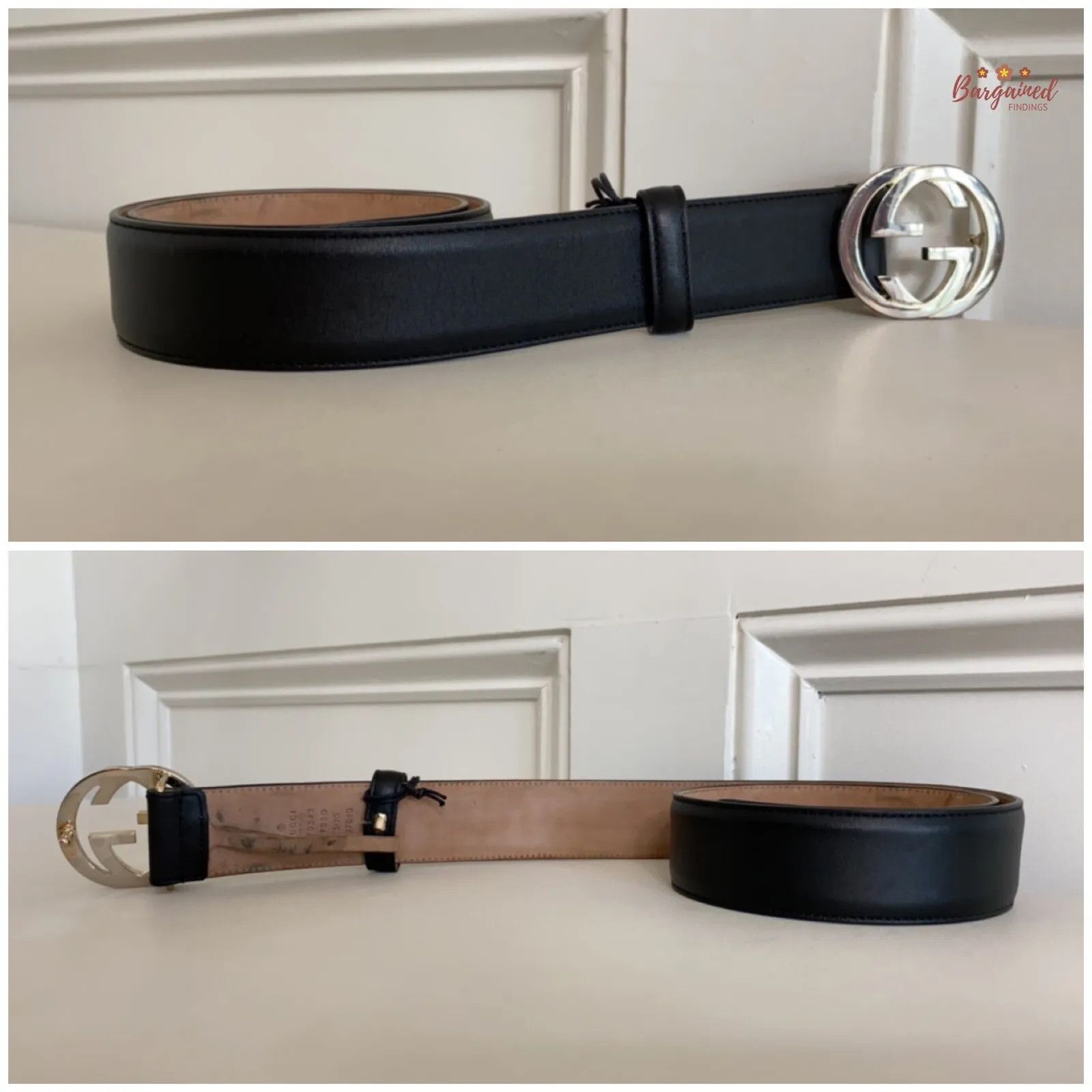 Gucci Calfskin Leather Silver Interlocking G Buckle Belt