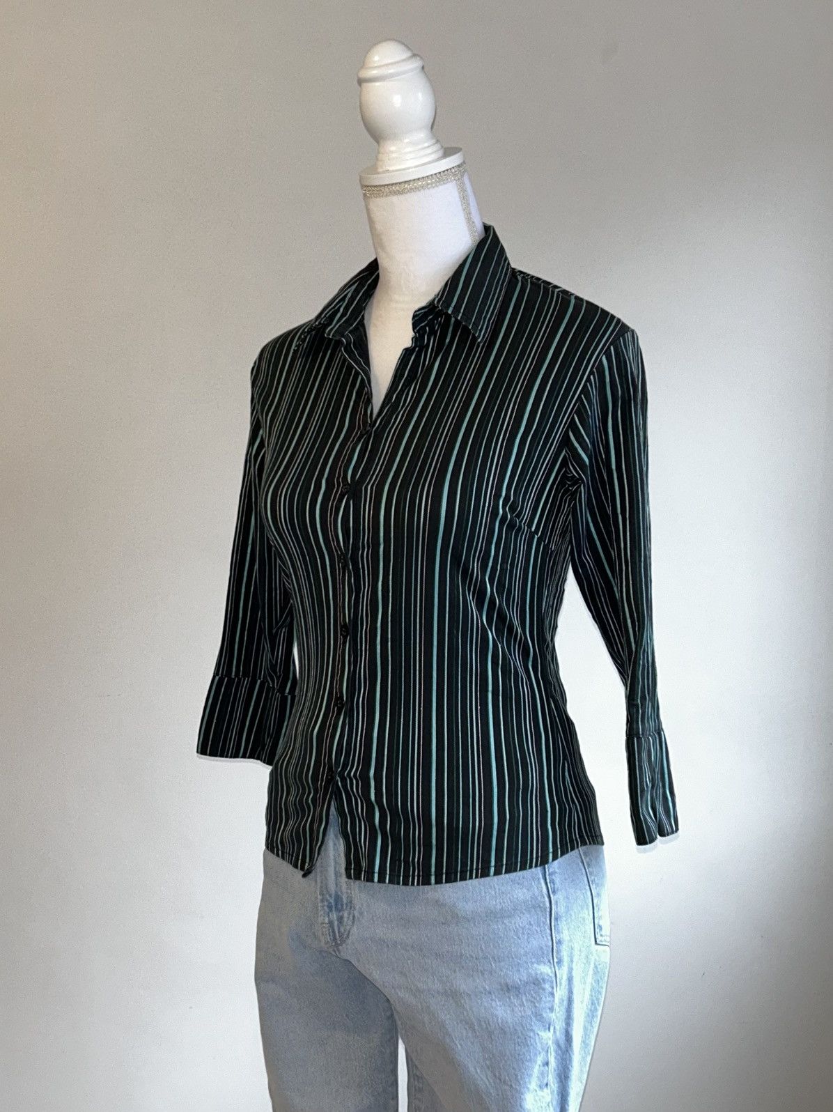 Vintage Vintage Saix 2000s Navy Blue Striped Shirt Size S / US 4 / IT 40 - 3 Thumbnail