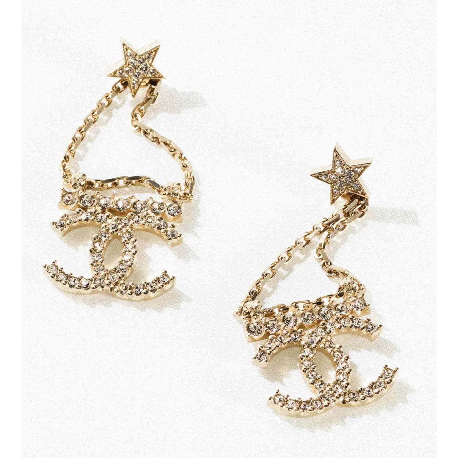 Chanel Chanel Gold Star Crystal Chain Dangle Statement Earrings Size ONE SIZE - 3 Thumbnail