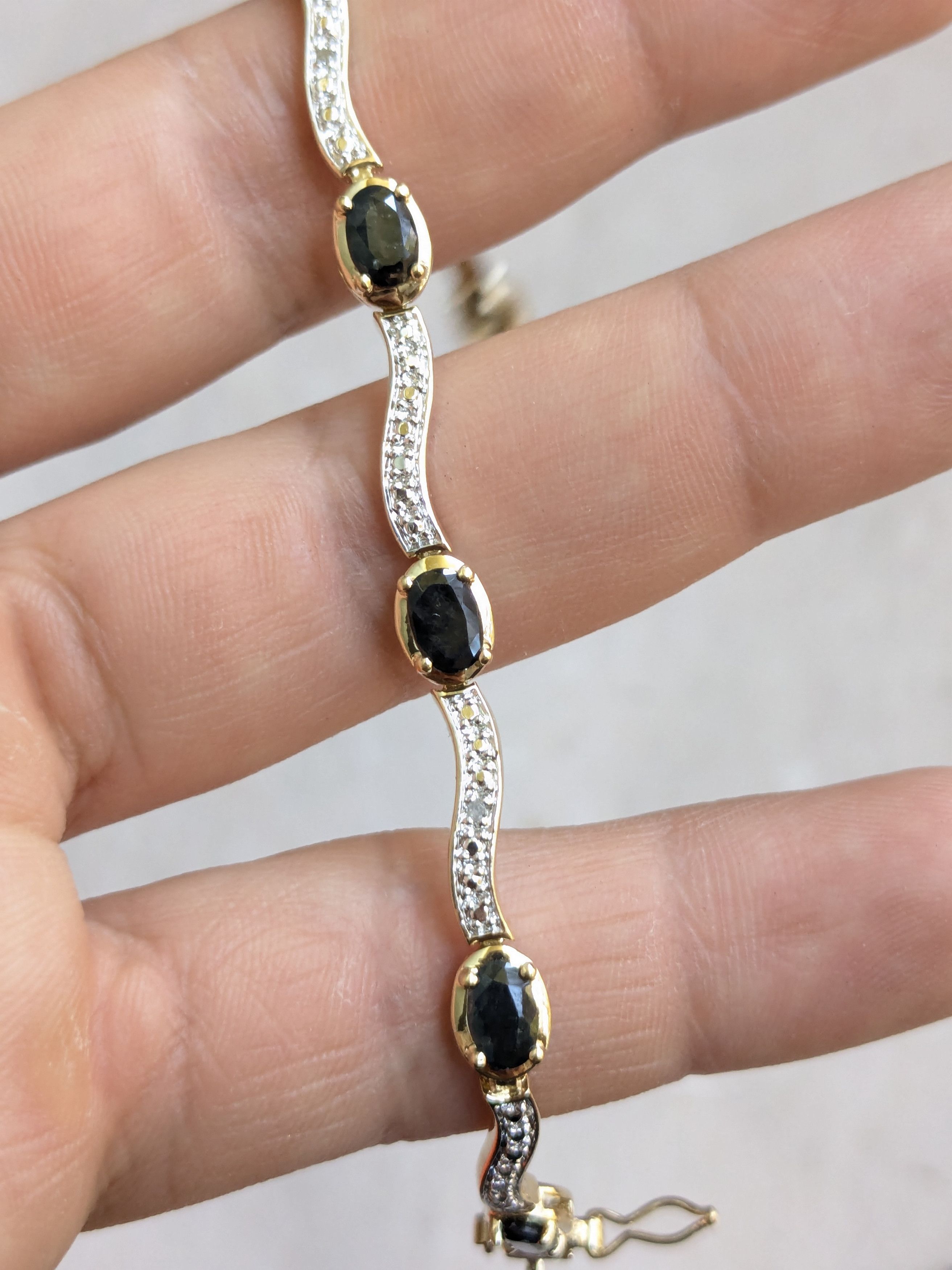 Sterling Silver Sterling Silver Tennis Bracelet Blue Gold Plated 7.25" Oval Size ONE SIZE - 11 Thumbnail
