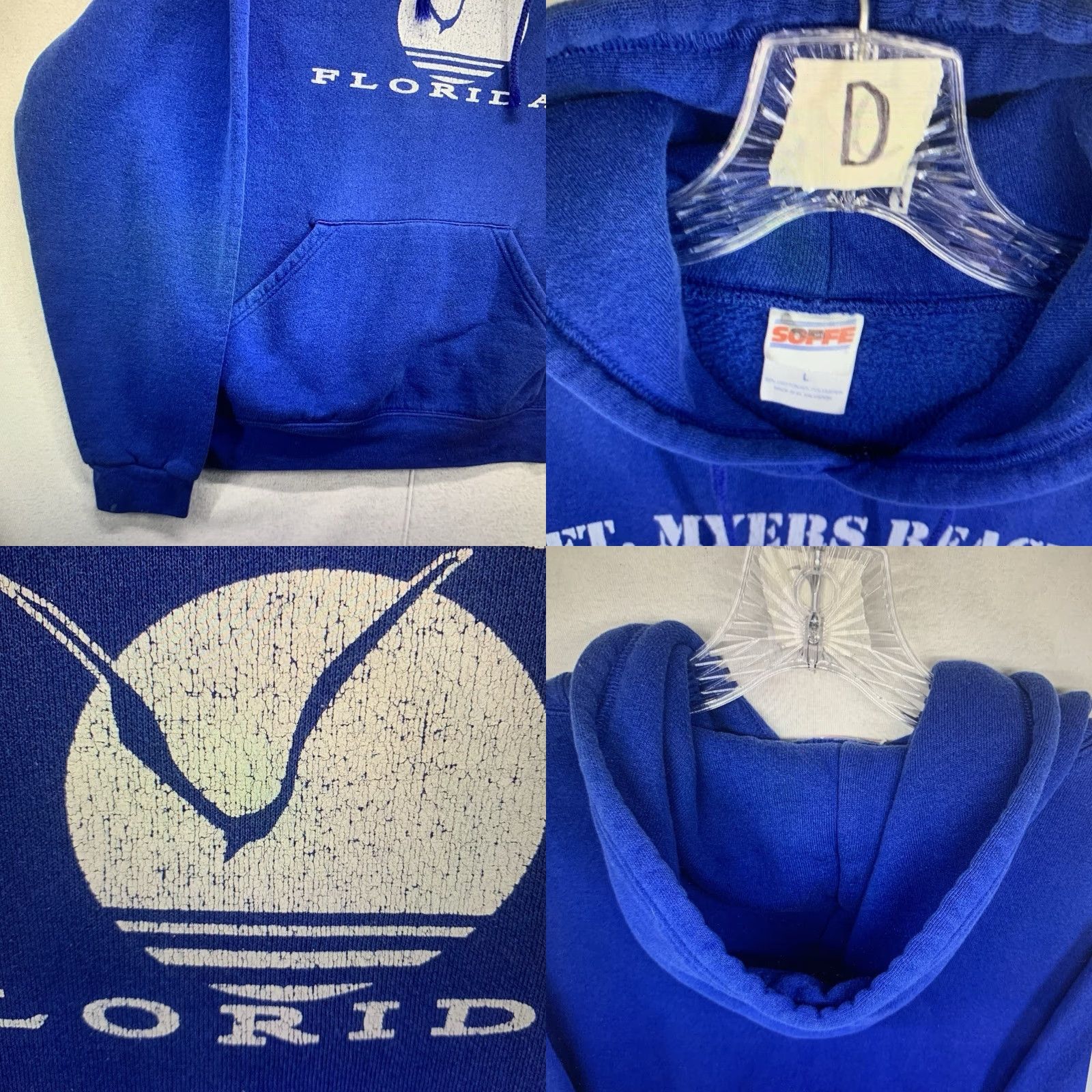 Soffe VINTAGE Soffe Hoodie Unisex Adults L Navy Blue Fort Myers Beach Florida 90s Graphic Print Hooded Pullover Casual Walking Size US L / EU 52-54 / 3 - 8 Thumbnail