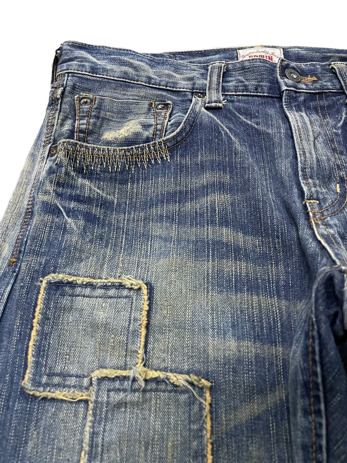 Edwin × Hysteric Glamour Vintage Edwin 403XV Patchwork Zig Zag Distressed Jeans Size US 32 / EU 48 - 10 Thumbnail