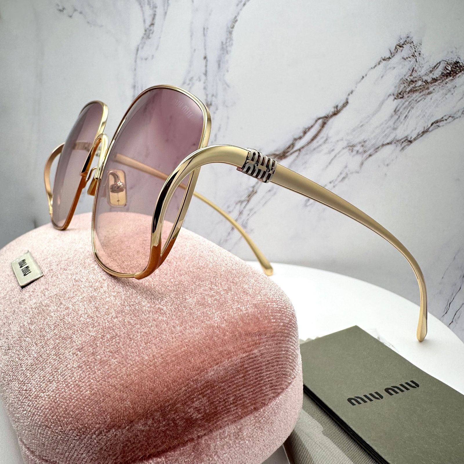 Miu Miu MIU MIU Sunglasses Gold Metal Square Oversized Gradient Lens Size ONE SIZE - 9 Thumbnail