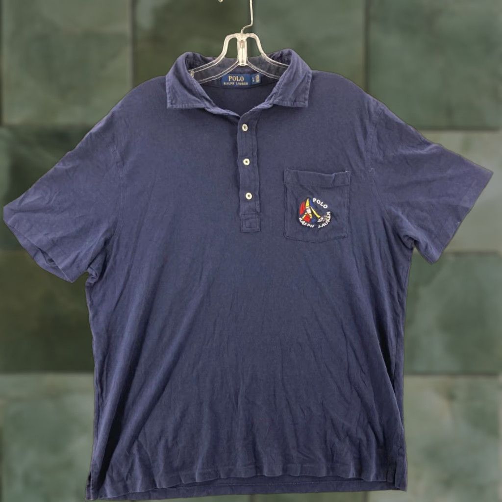 Polo Ralph Lauren VINTAGE Polo Ralph Lauren Polo Shirt Adult Large Navy Pocket Logo 90s Classic Mens Short Sleeve Blue Polo Size US L / EU 52-54 / 3 - 1 Thumbnail