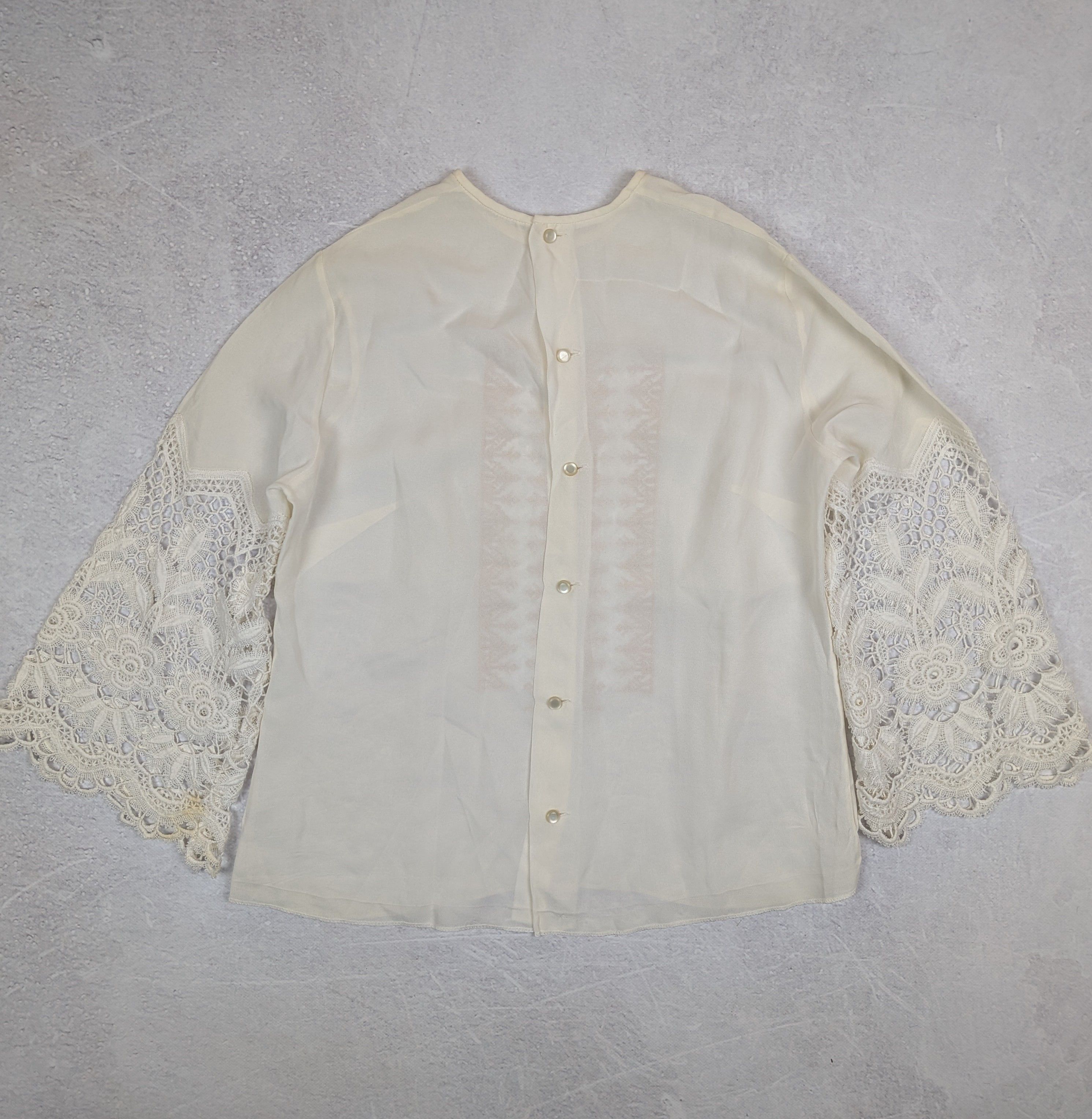 Other Handmade Vintage Silk & Guipure Lace Blouse Boho Size L XL Size L / US 10 / IT 46 - 3 Thumbnail