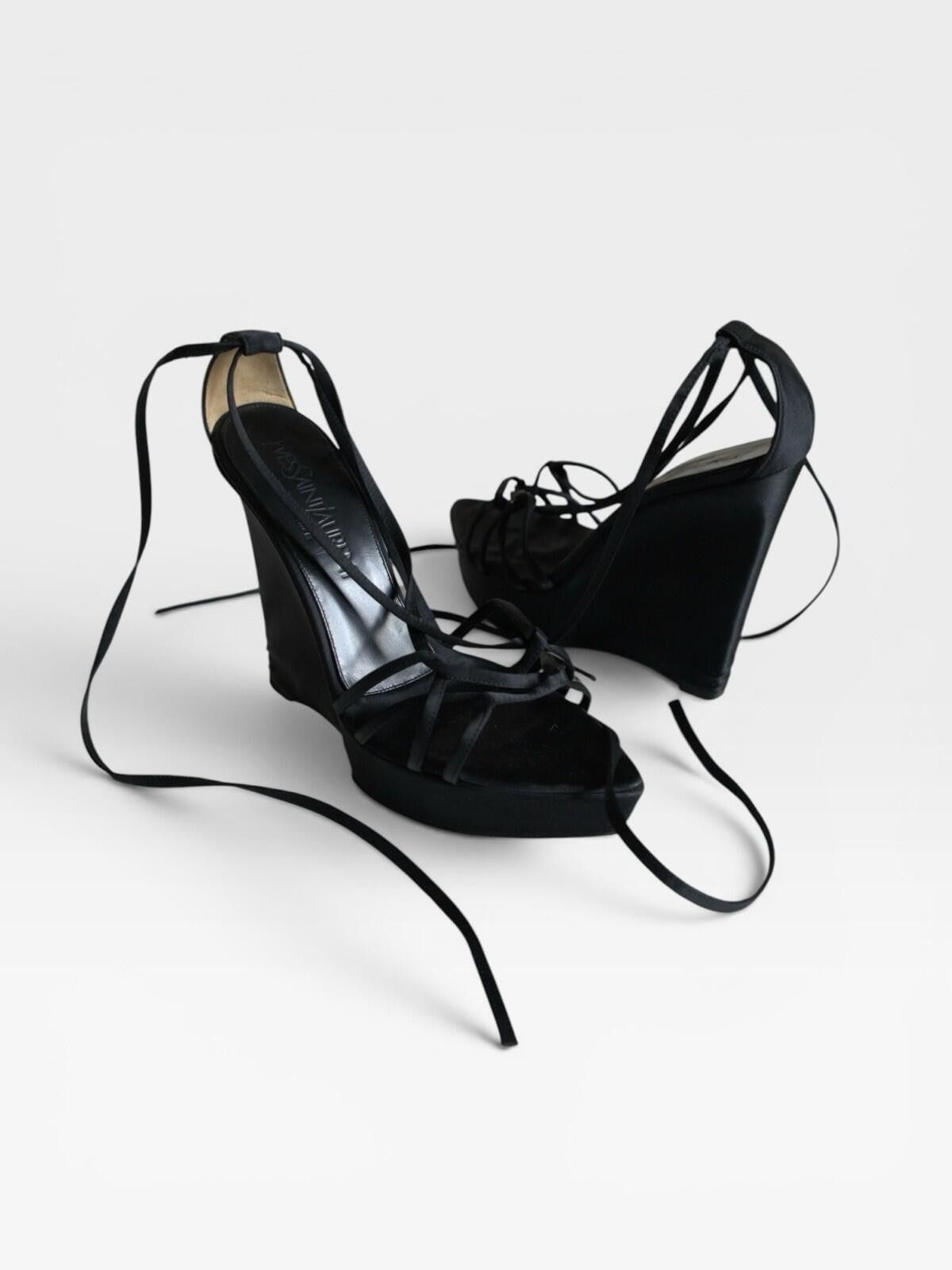 Saint Laurent Paris S/S 2001 Yves Saint Laurent Satin Lace-Up Heels VINTAGE Size US 7 / IT 37 - 3 Thumbnail