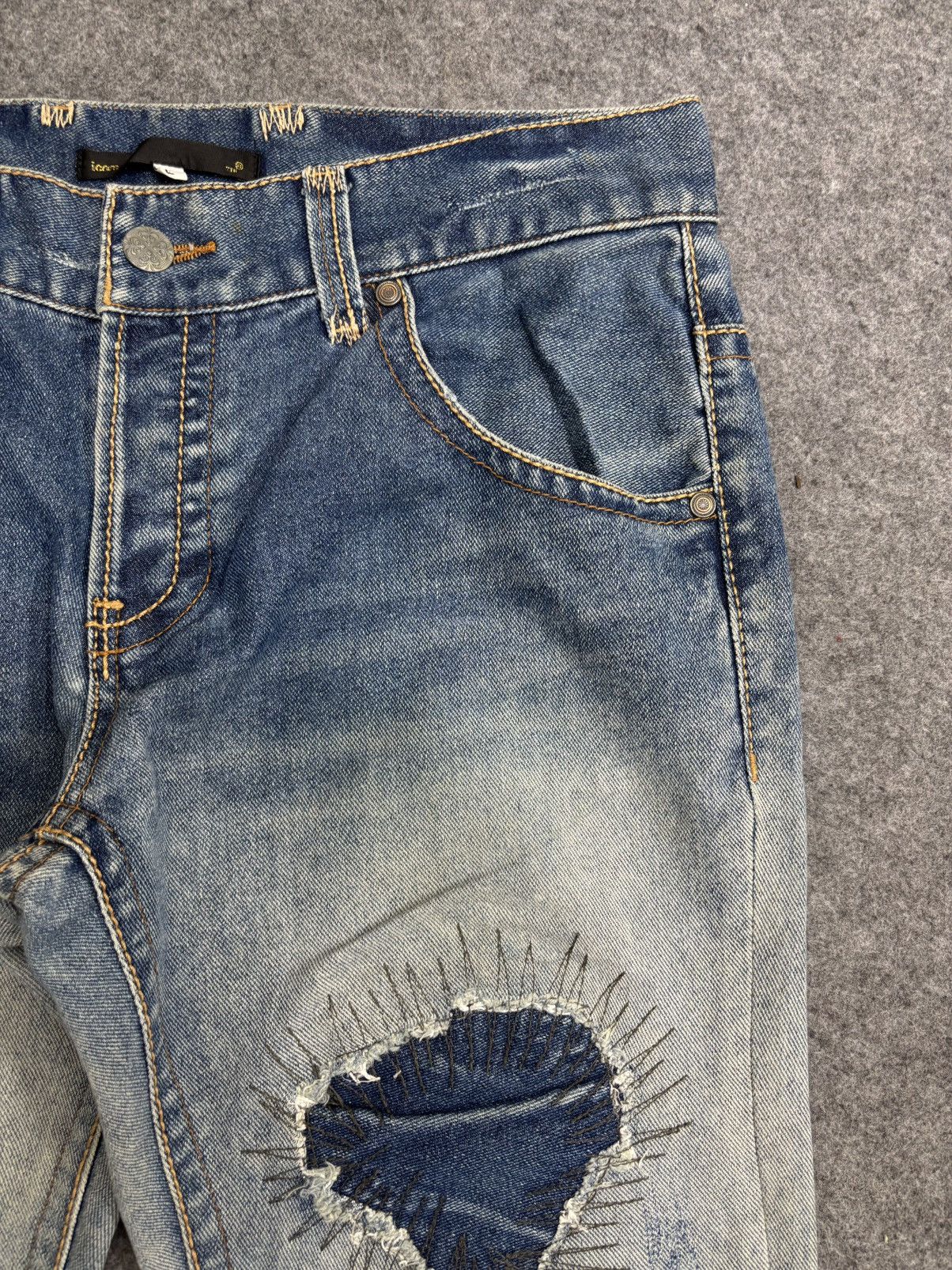 Seditionaries 💥Sick Super Flare Patchwork💥Icom Distressed Denim F596 Size US 34 / EU 50 - 4 Thumbnail