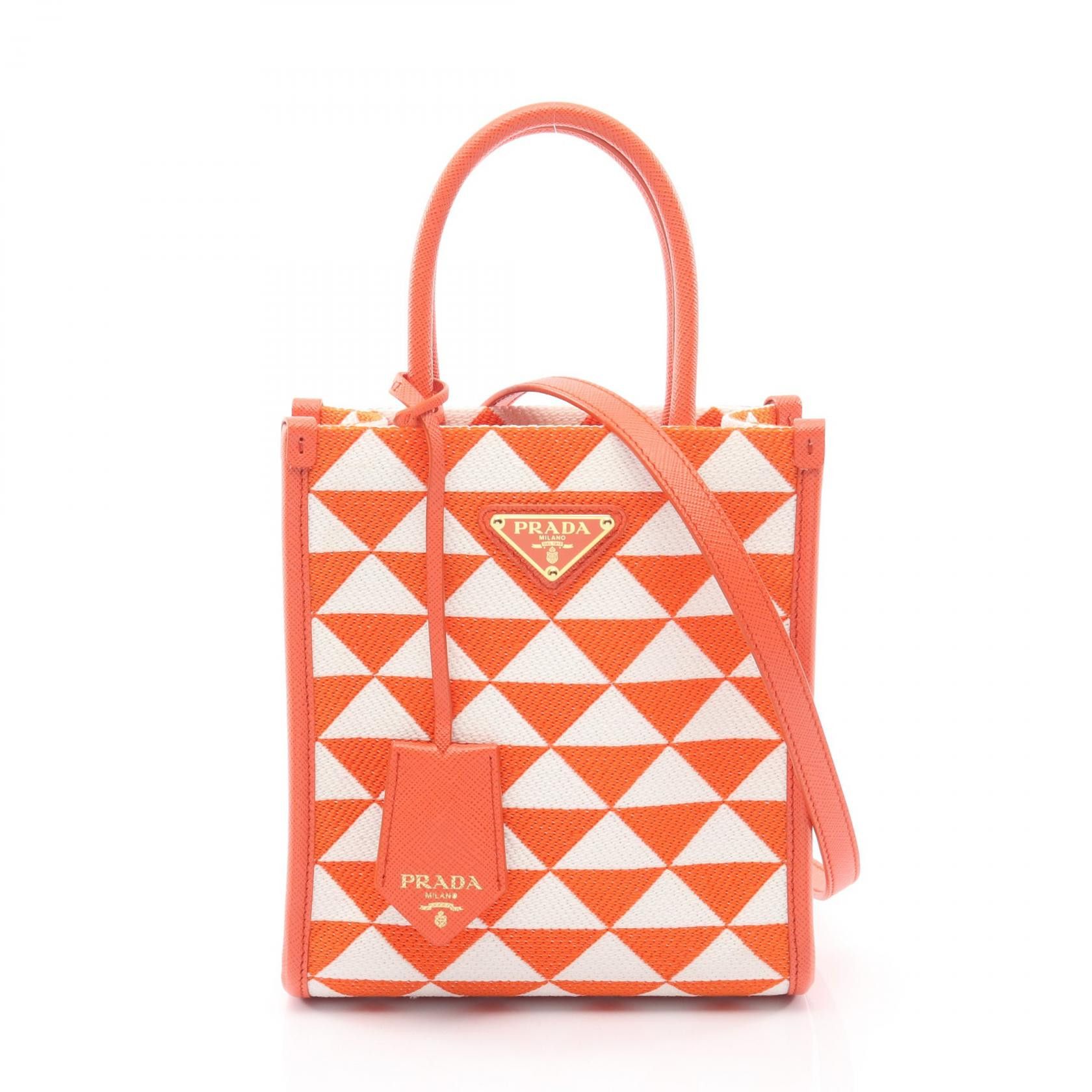 Prada Prada Prada TRIANGOLO JACQUARD Saffiano Leather 2way Handbag Textile Handbag 1BA355 DUTY FREE for USA Size ONE SIZE - 1 Thumbnail