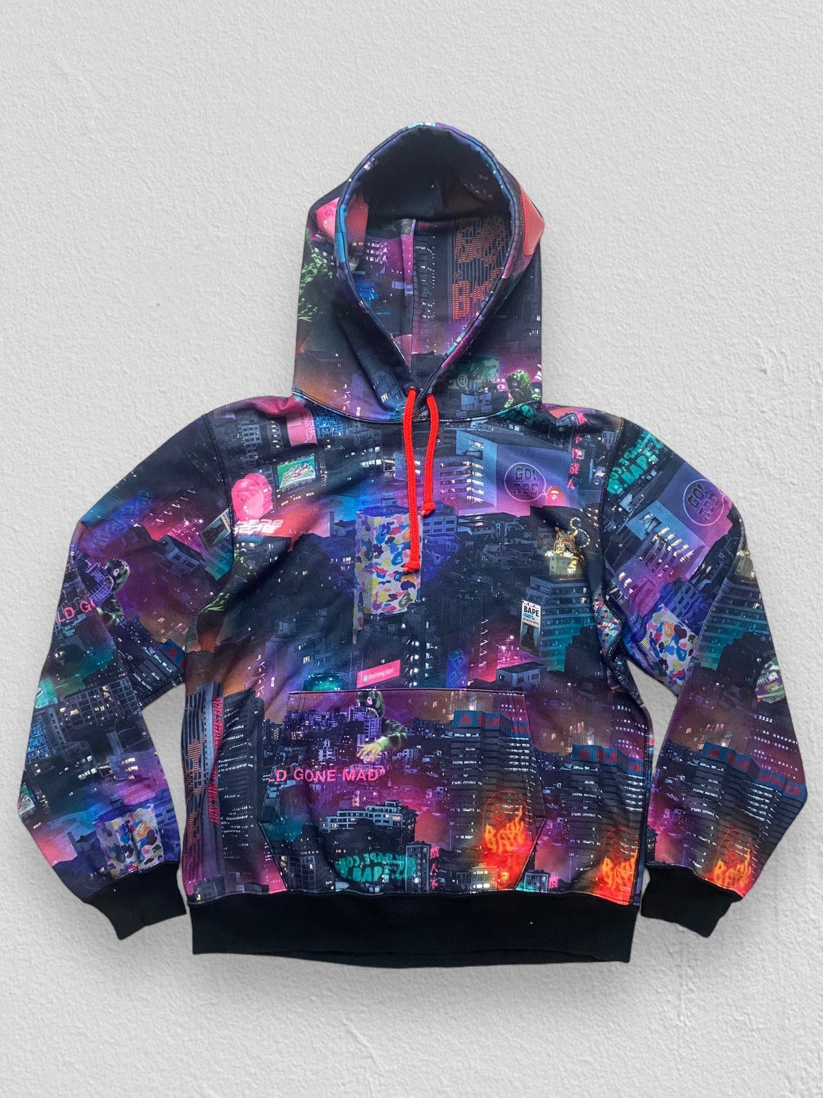 image of Bape Neon Tokyo Pullover Hoodie in Black/Purple, Men's (Size XL)