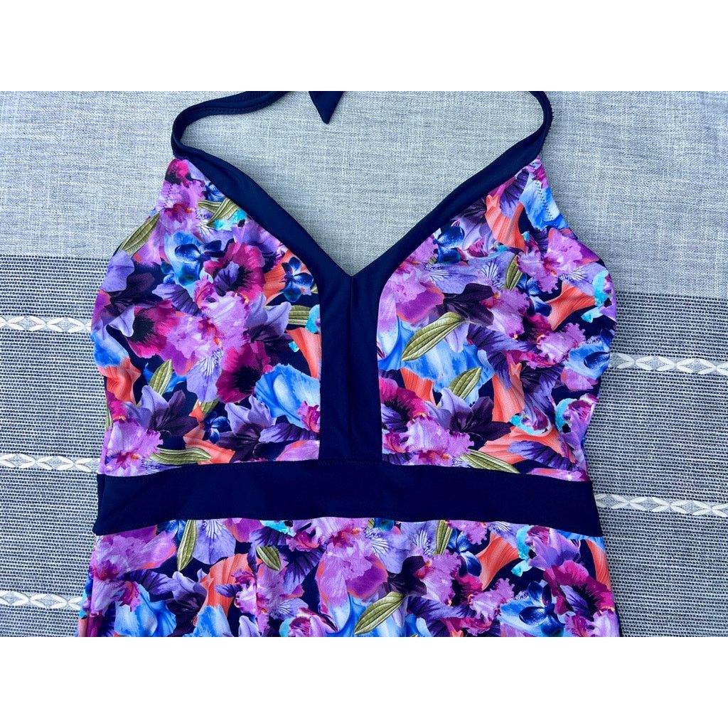 Lands' End Lands' End One Pc Swimsuit Size Sz 12 Tie Top Molded Cup Bra Size ONE SIZE - 2 Thumbnail