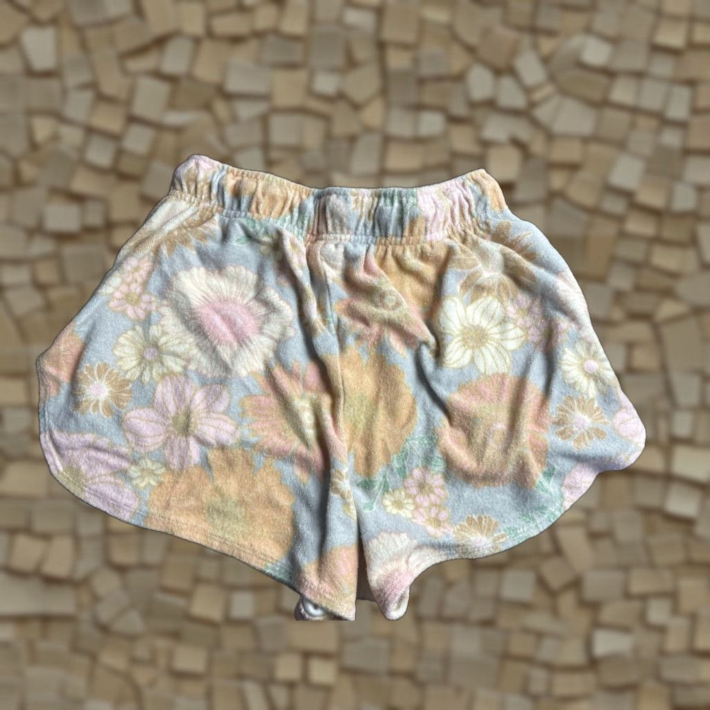 Vintage Wild Fable Shorts Women's S Pink Peach Gray Floral Lounge Terry Cloth Drawstring Size 28" / US 6 / IT 42 - 1 Thumbnail