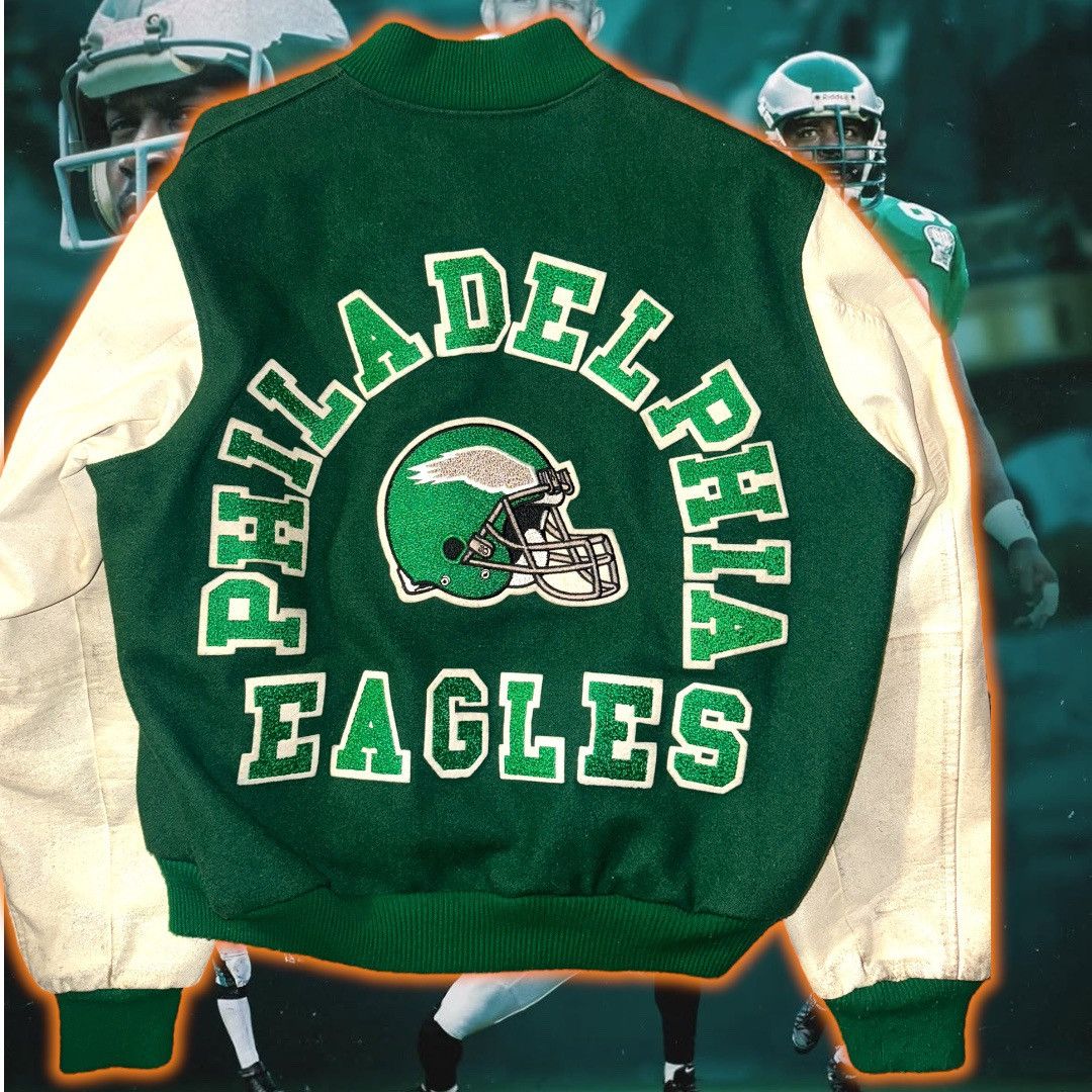 NFL 💎 ViNTaGe 💎 PHiLaDeLPHiA EaGLeS 🦅 LeTTerMan JaCKeT🧥 Size US L / EU 52-54 / 3 - 8 Thumbnail