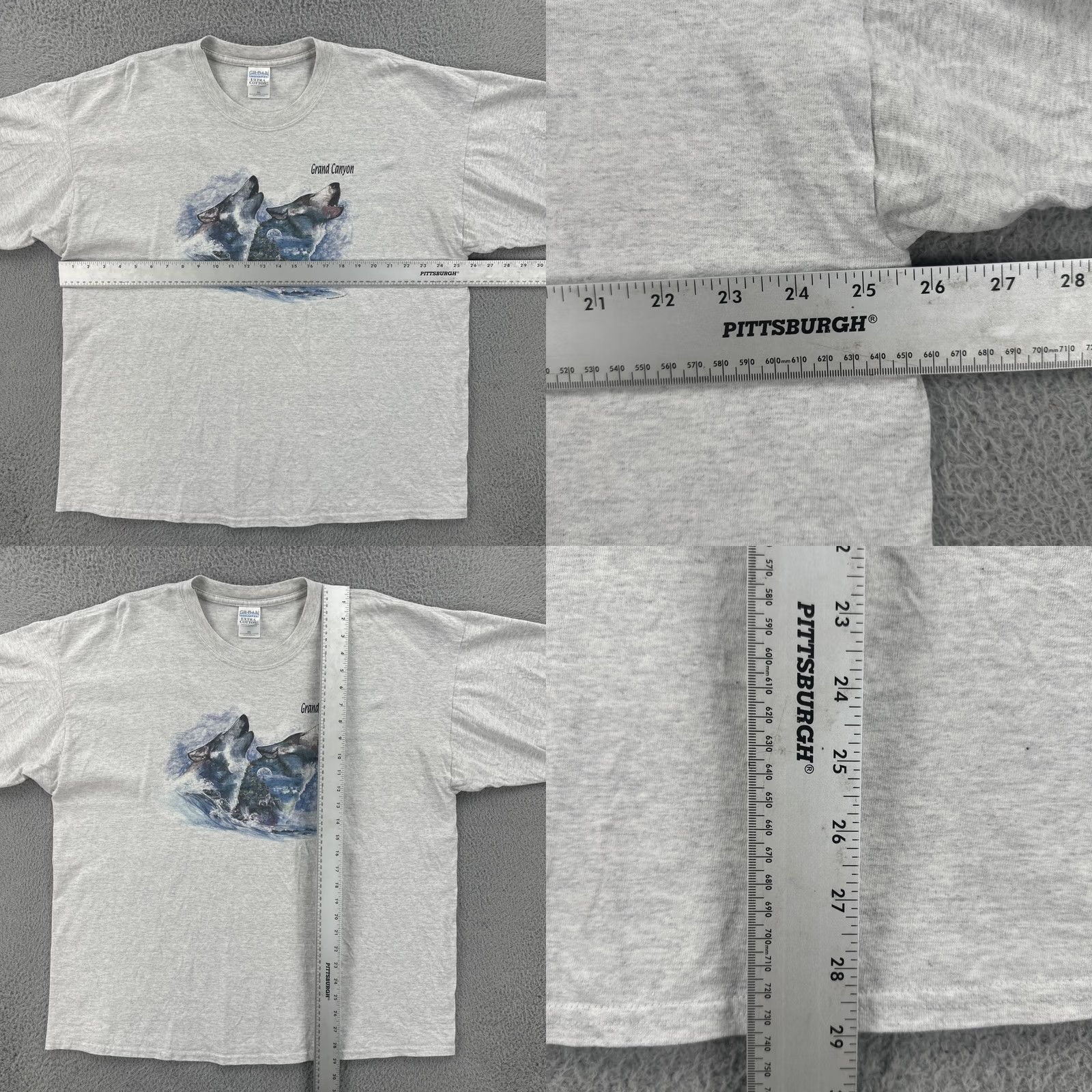 Gildan VINTAGE Gildan Mens T-Shirt Gray 2XL Crew Neck Short Sleeve Wolf Grand Canyon Graphic Print 90s USA Nature Mens Size US XXL / EU 58 / 5 - 8 Thumbnail