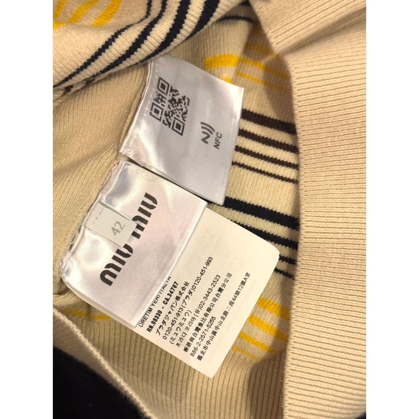 Miu Miu Miu Miu Womens Striped Knit Polo Shirt Beige Yellow Black Ma Size M / US 6-8 / IT 42-44 - 7 Thumbnail
