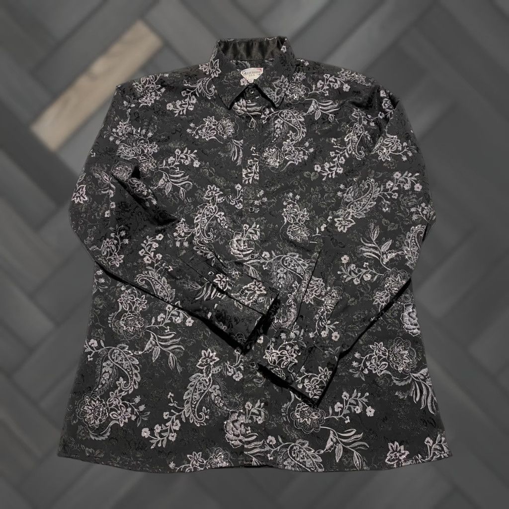 Vintage Ace Of Diamond Shirt Mens 2XL Black Floral Paisley Stretch Dress Long Sleeve Shirt Size 48R - 1 Thumbnail