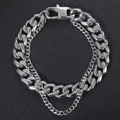 Japanese Brand Silver Double Curb Cuban Chain Bracelet Size ONE SIZE - 2 Thumbnail