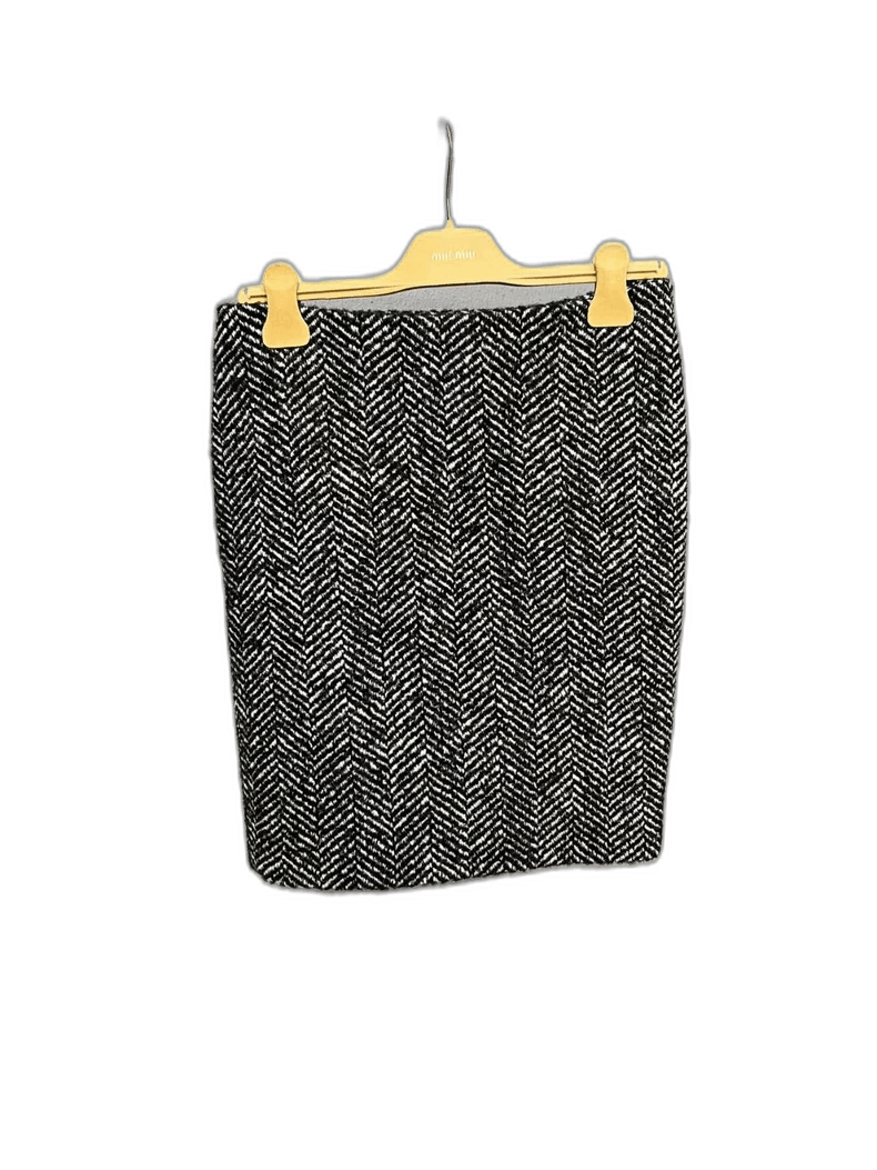 Prada MiuMiu Black and White Wool Skirt -2505 Size US 36 / EU 52 - 1 Thumbnail